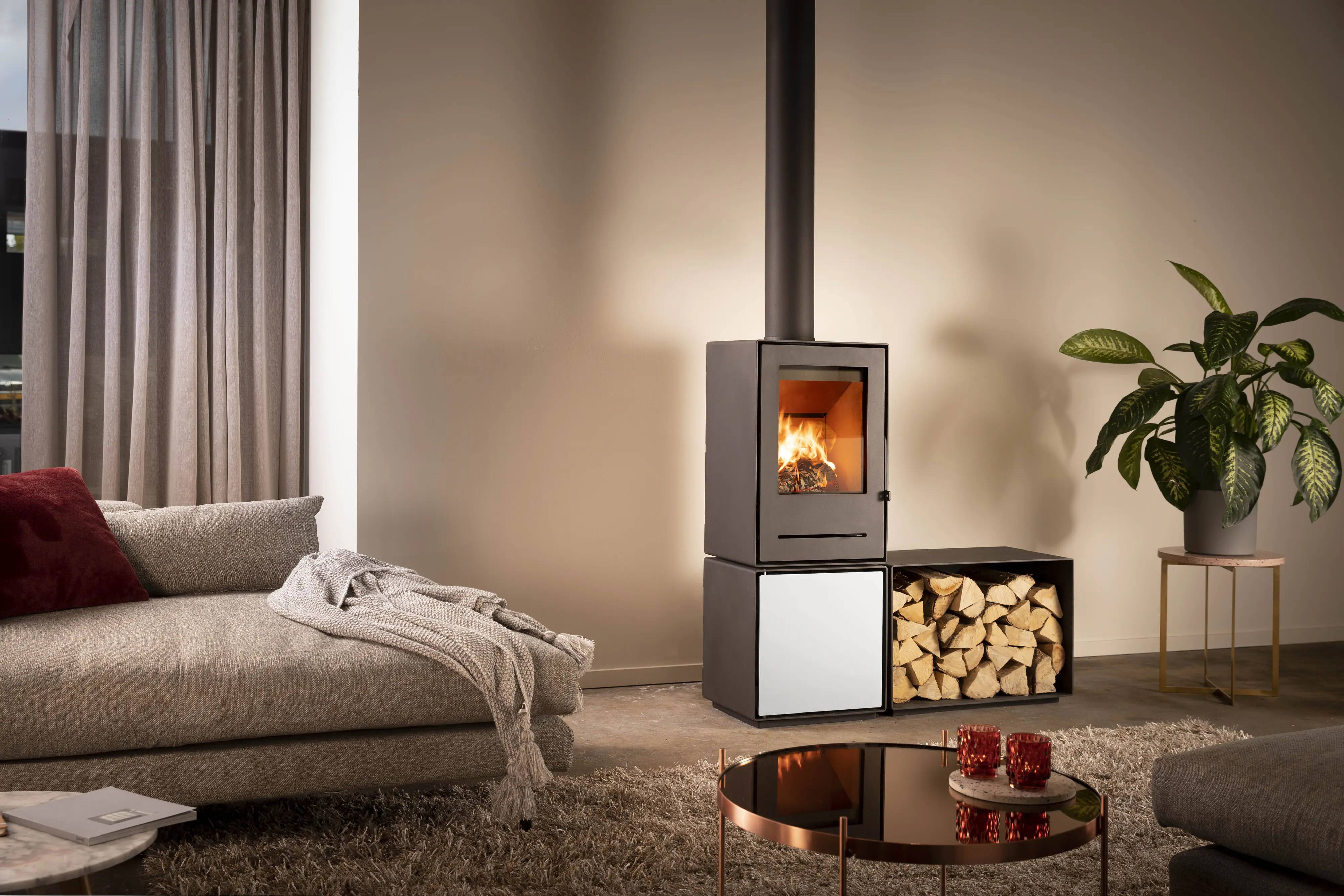FireFix Tür & Regalböden für quadratische Box zu Kaminofen Nele 44,2 x 35,5 cm weiß