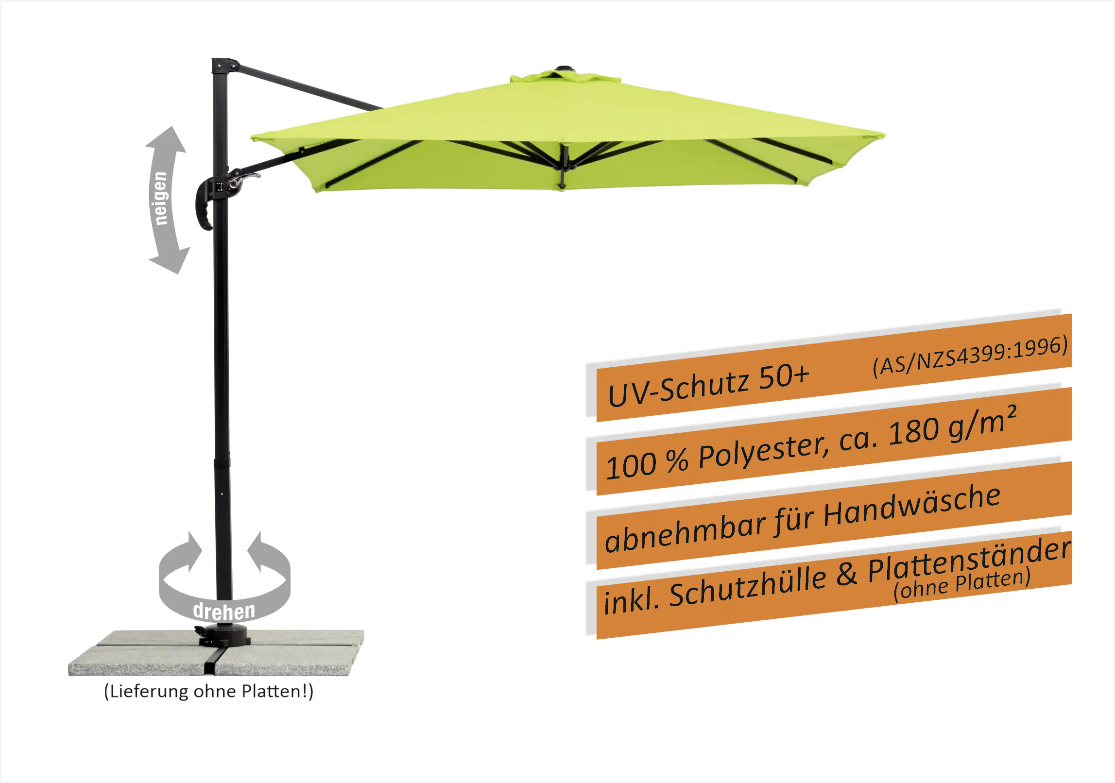 Schneider Sonnenschirm Rhodos Junior apfelgrün 230 x 230 cm inkl. Sonnenschirmhülle