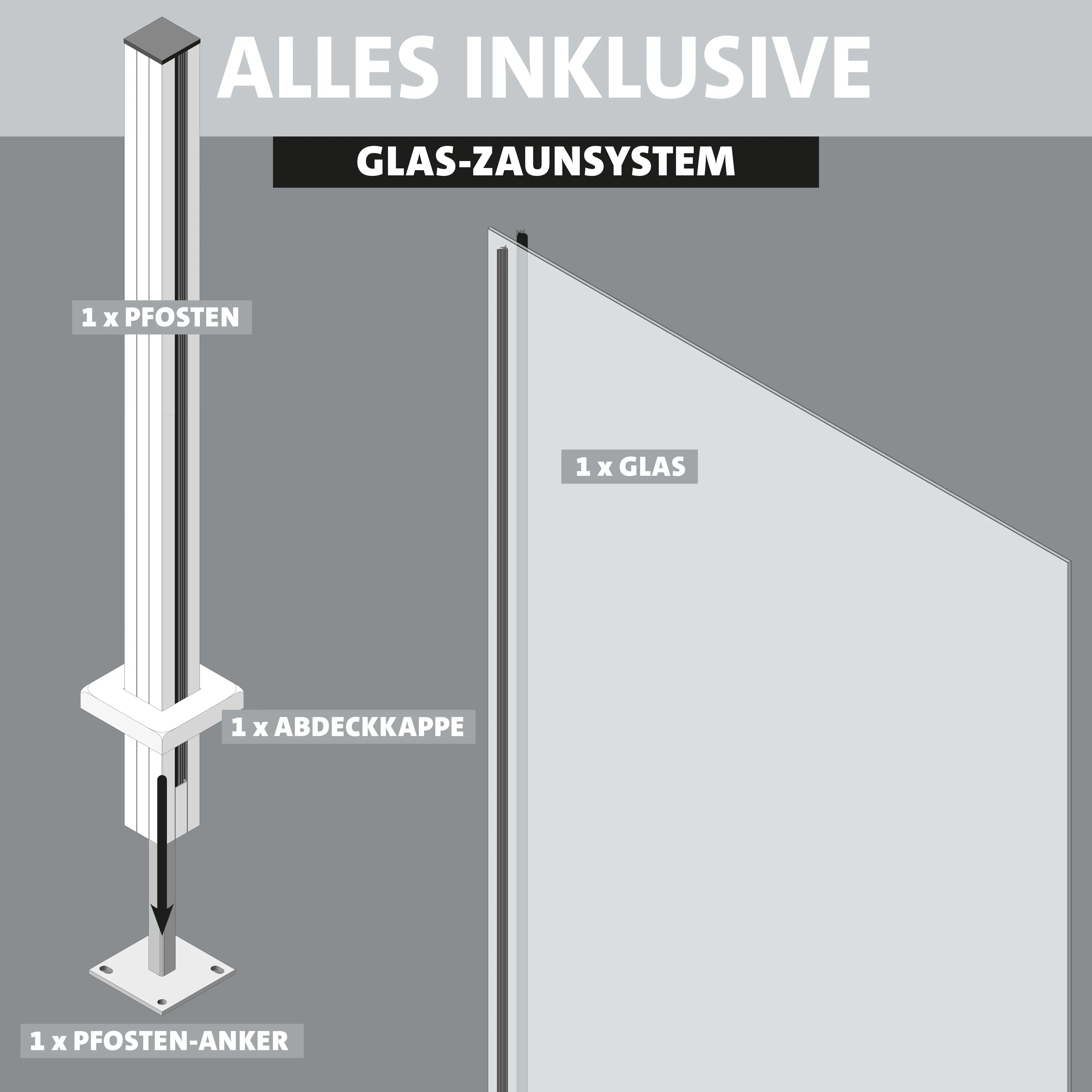 Ambiente Glaszaun Erweiterungsset Klarglas 187 x 55,7 cm weiß