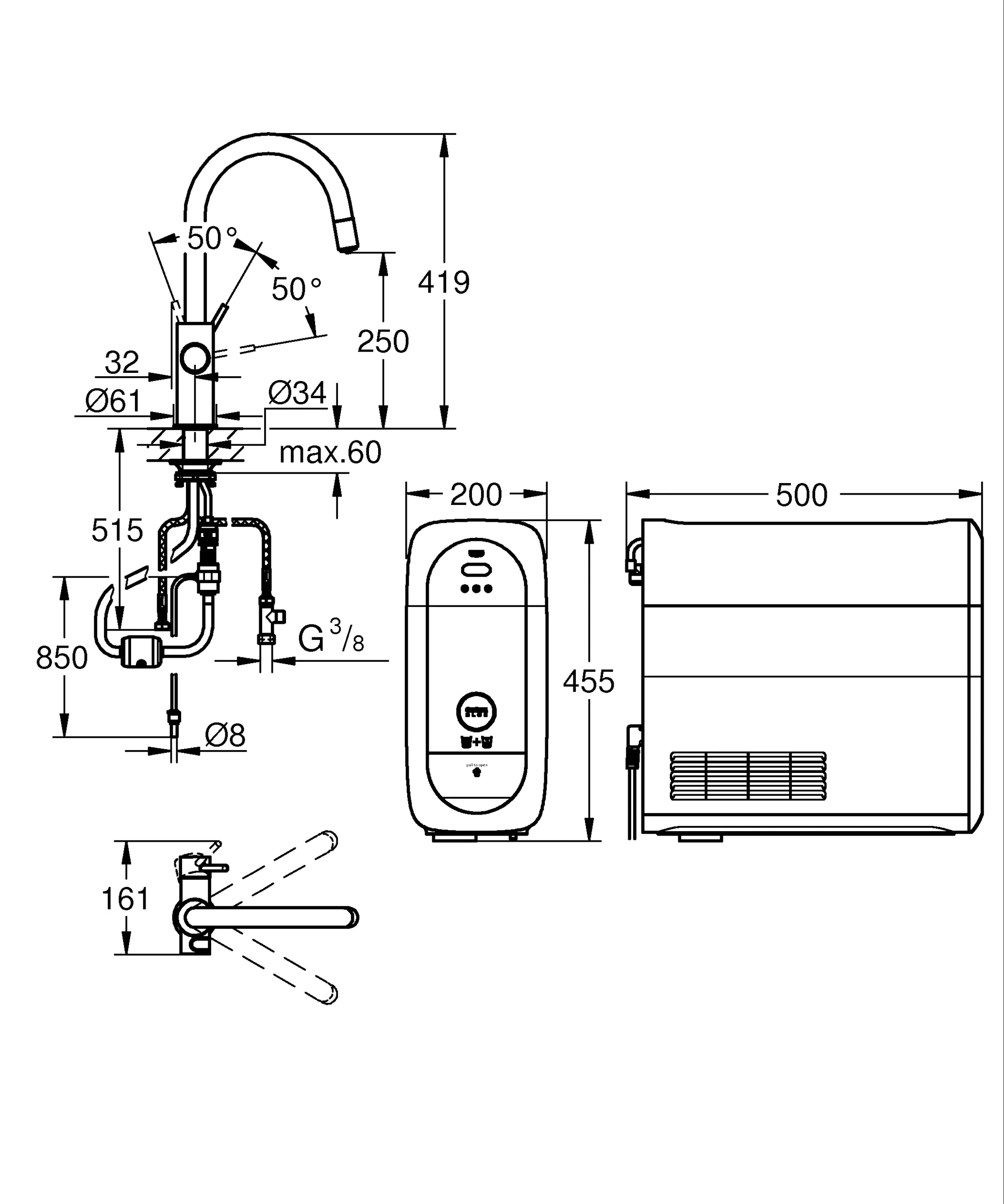Grohe Blue Home C-Auslauf Starter Kit mit herausziehbarem Mousseurauslauf chrom