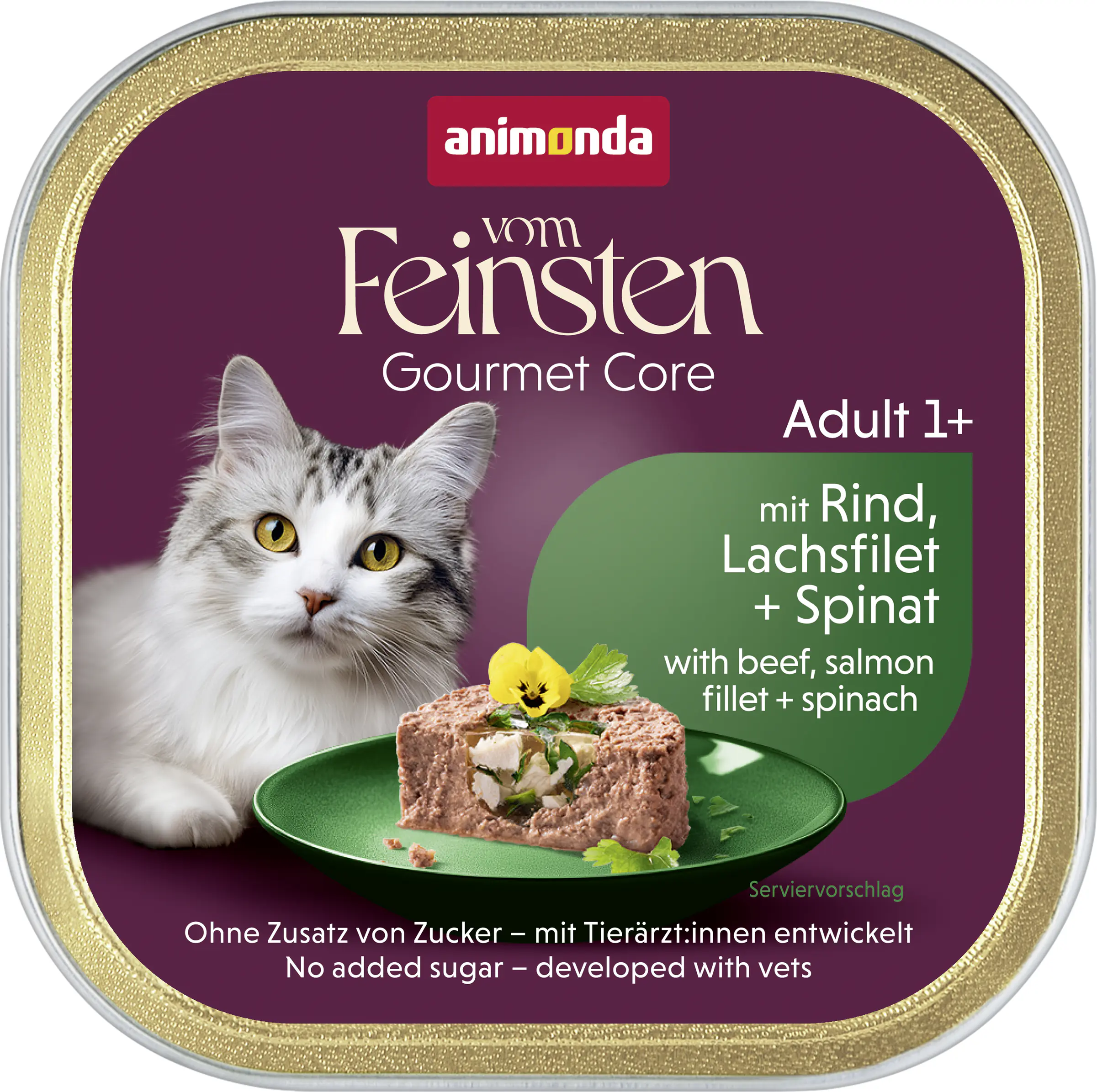 Vom Feinsten Katzennassfutter mit Rind Lachs & Spinat, 100g