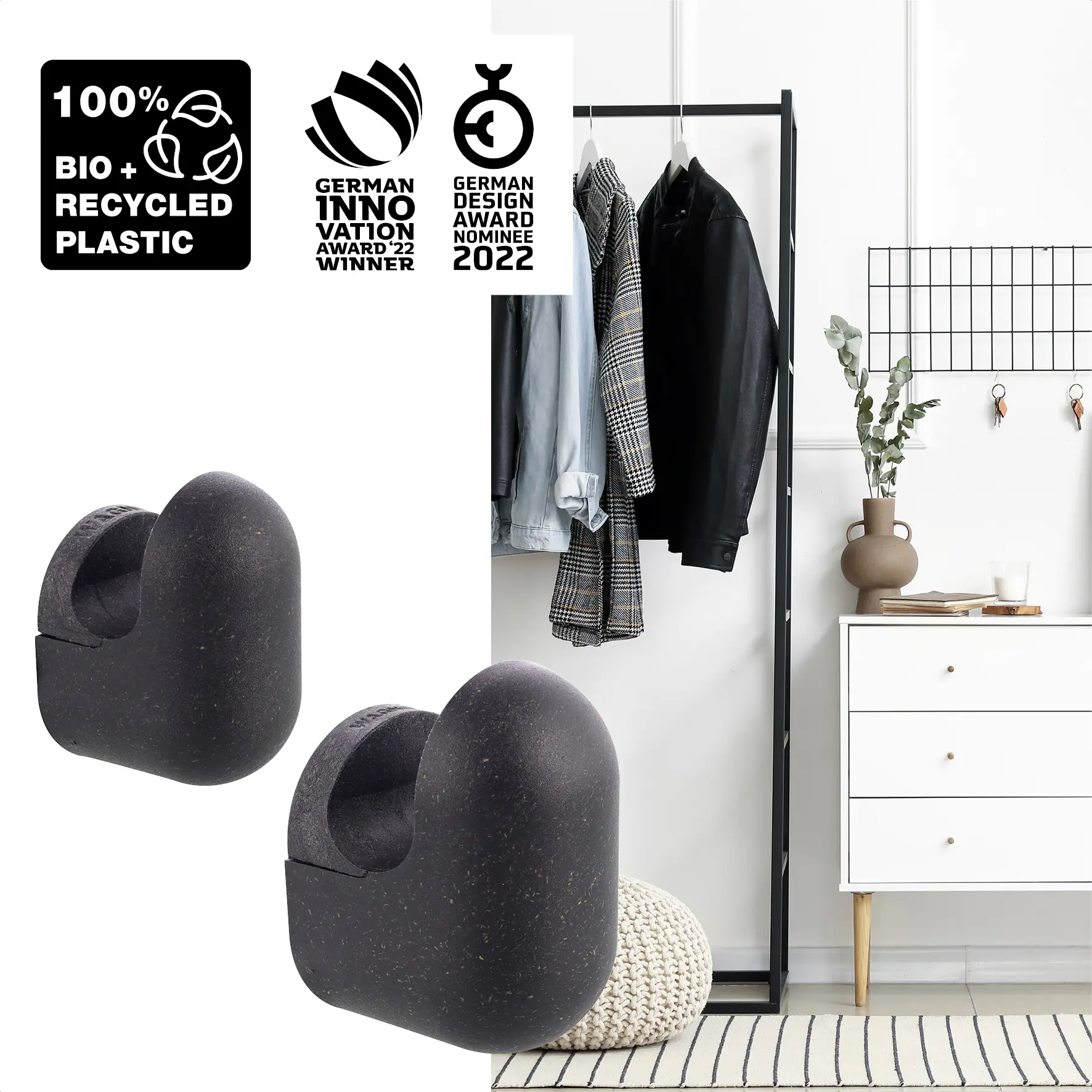 Wagner Wandhaken-Set hooks4home Pill Tragkraft bis 2 kg schwarz 2 Größen 4 Stück
