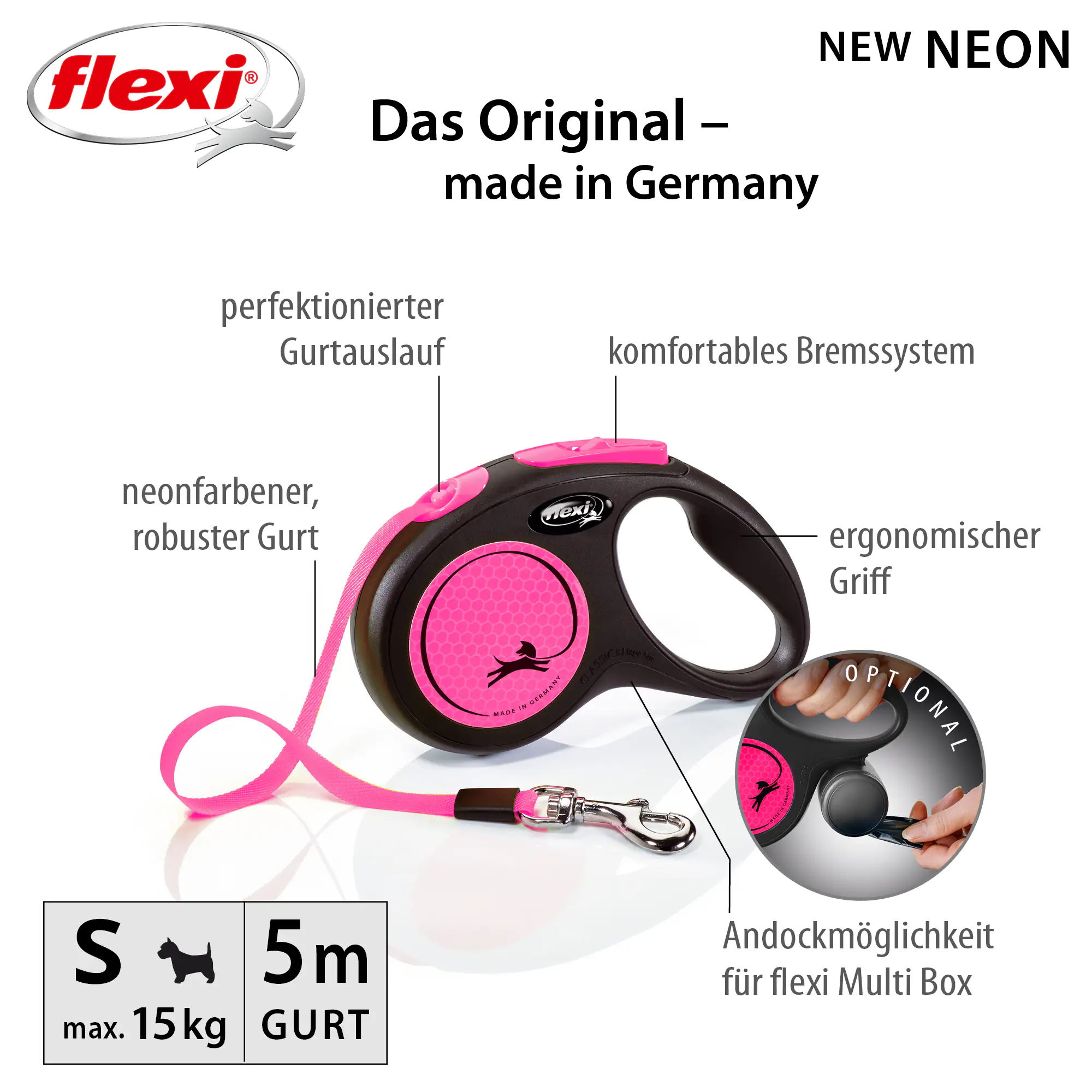 Flexi Hundeleine New Neon neon pink Gurt 5 m