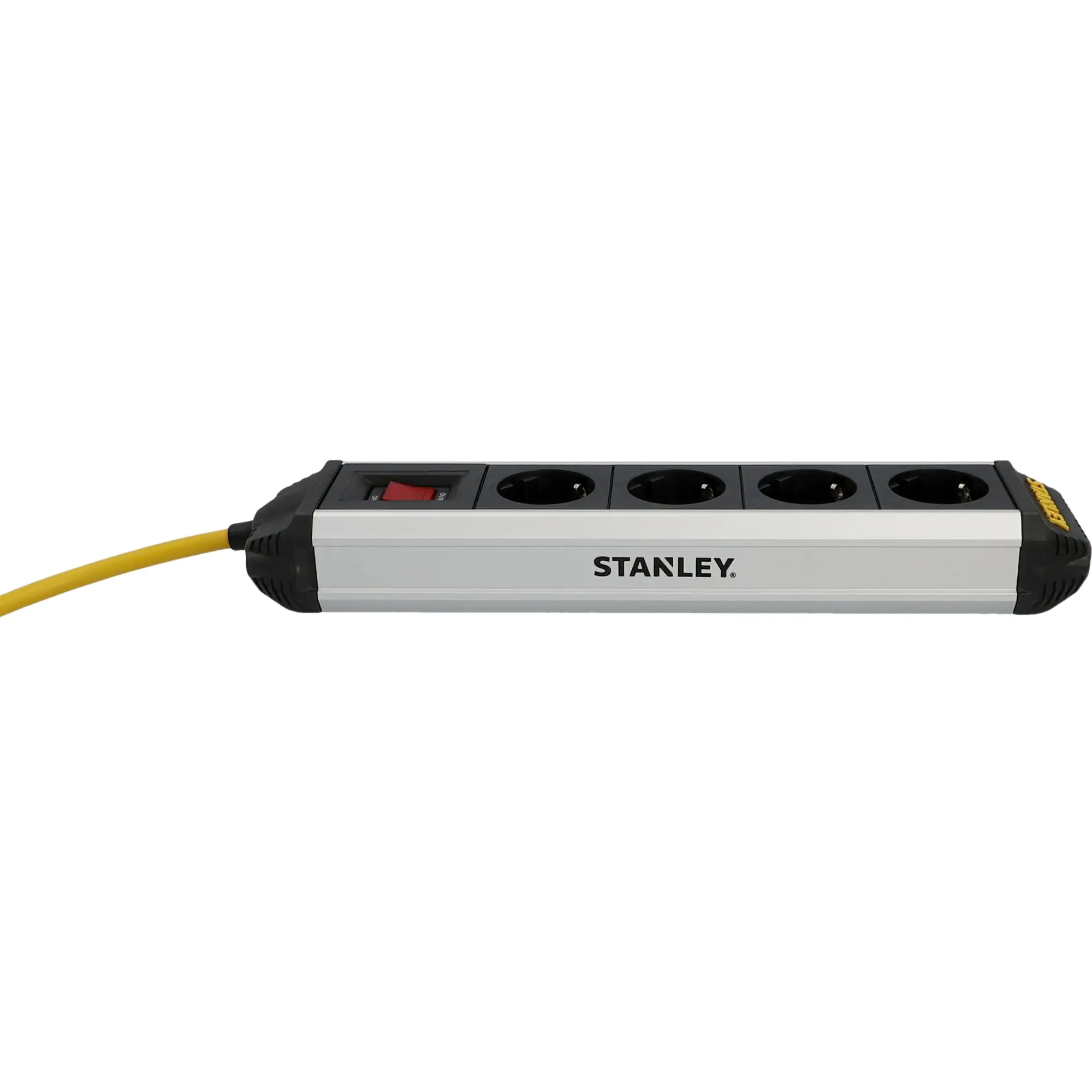 Stanley Steckdosenleiste 4-fach 2m mit Schalter, Aluminiumgehäuse, schwarz