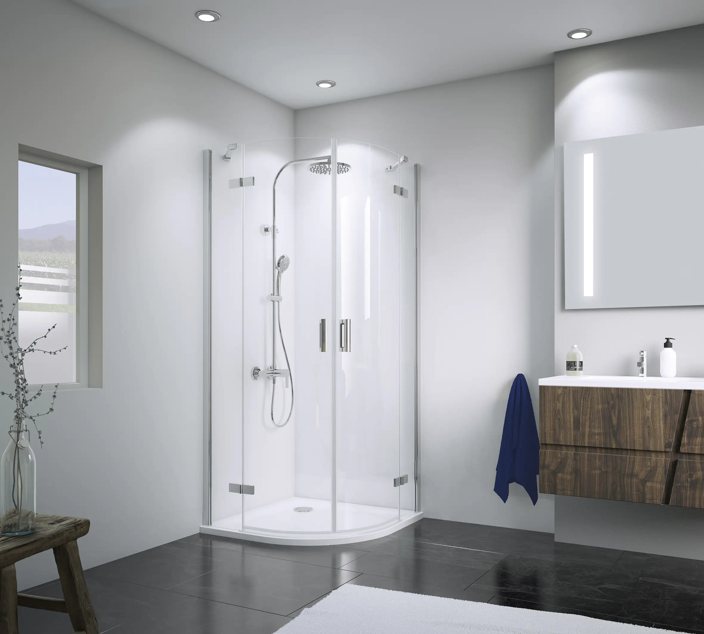 Breuer Runddusche Panorama 4-tlg, 90 x 90 cm, Radius:500, Alu chromeffekt