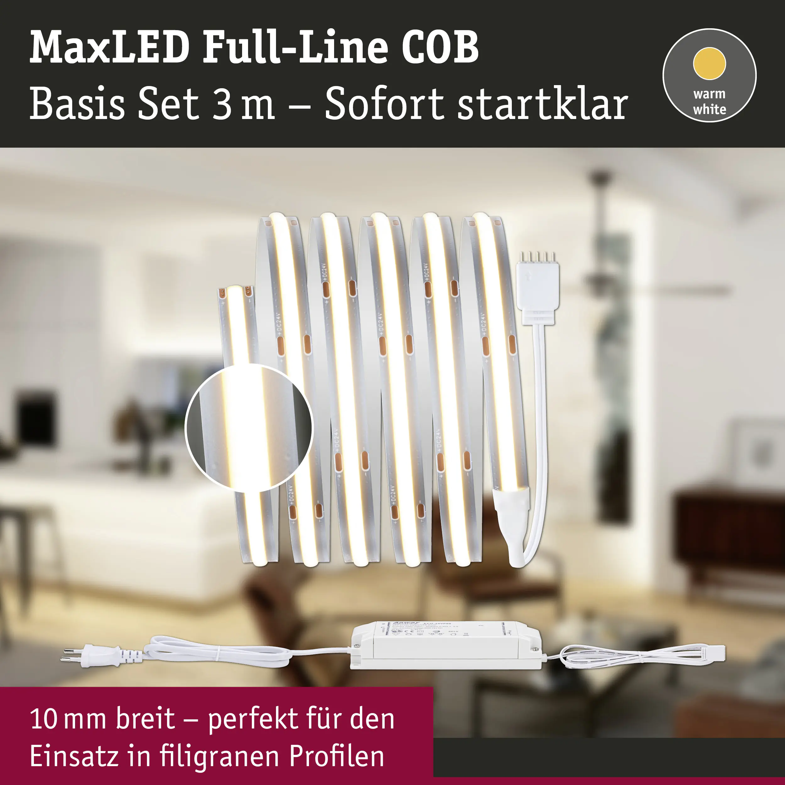 Paulmann MaxLED 1000 Stripe-Basisset 1,5 m warmweiß Full-Line COB silber
