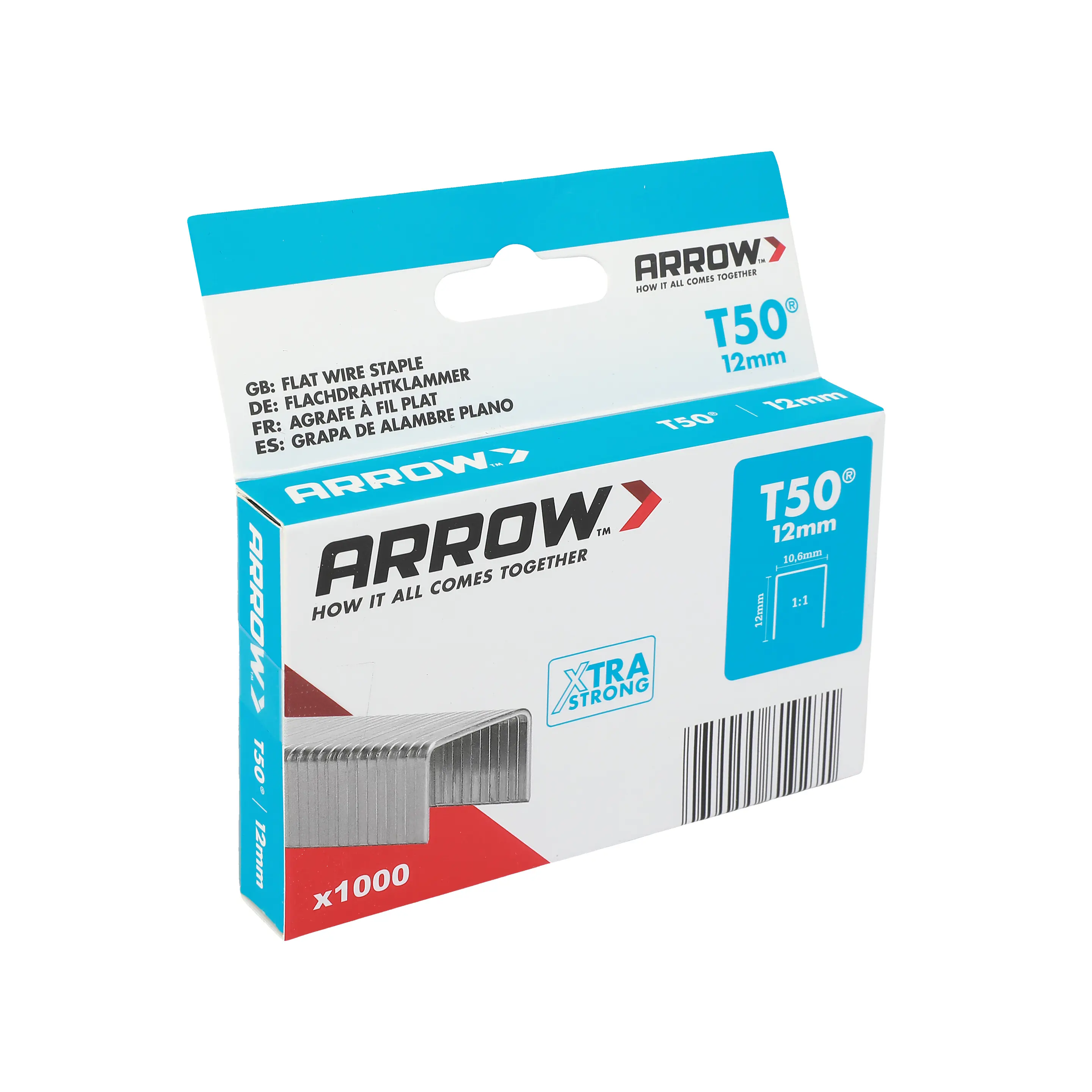 Arrow Tackerklammer Flachtdraht T50 12 mm Folie 1000 Stück