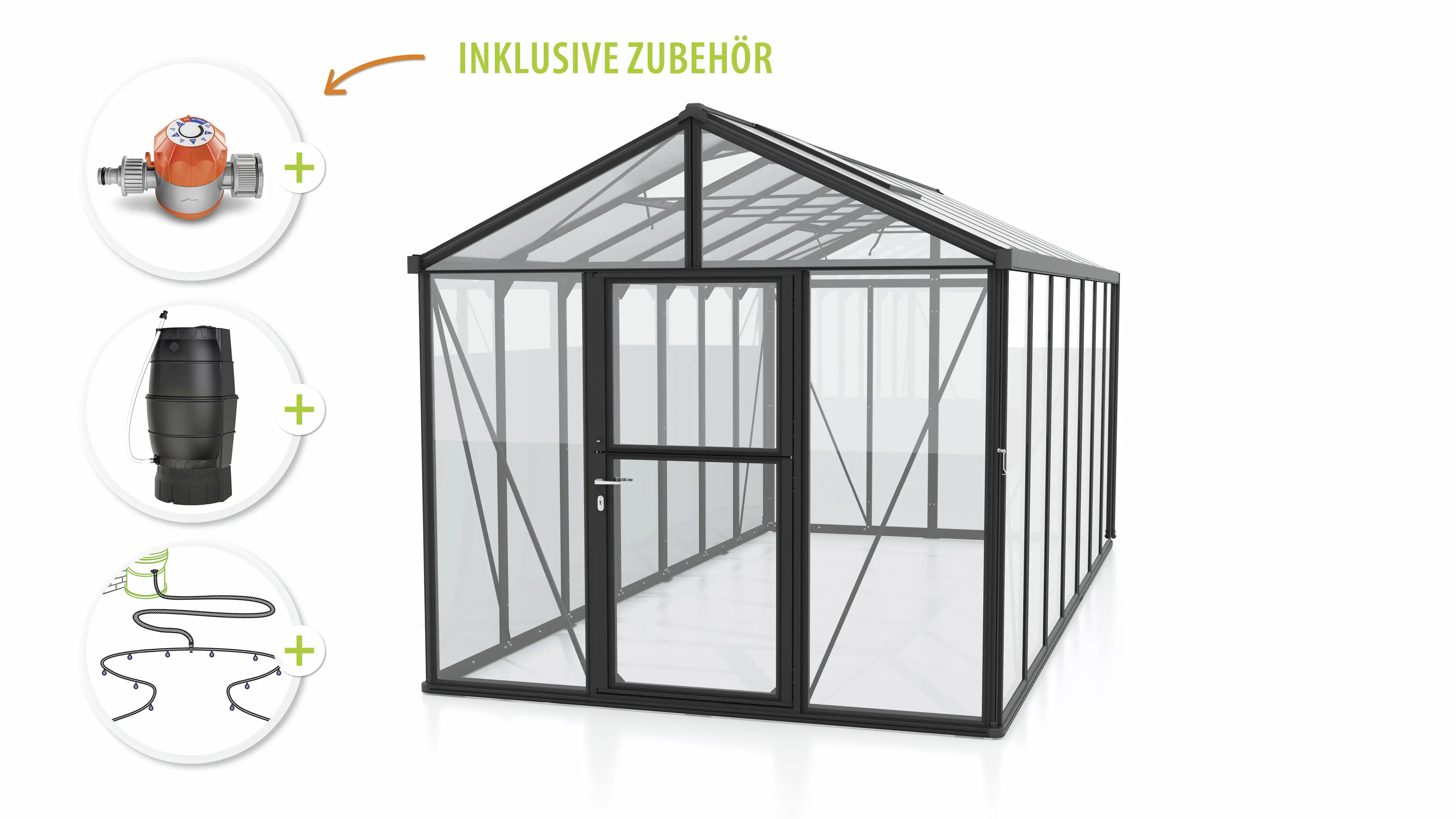 Vitavia Gewächshaus-Set Zeus 13800 ESG/HKP schwarz 266 x 547 cm 