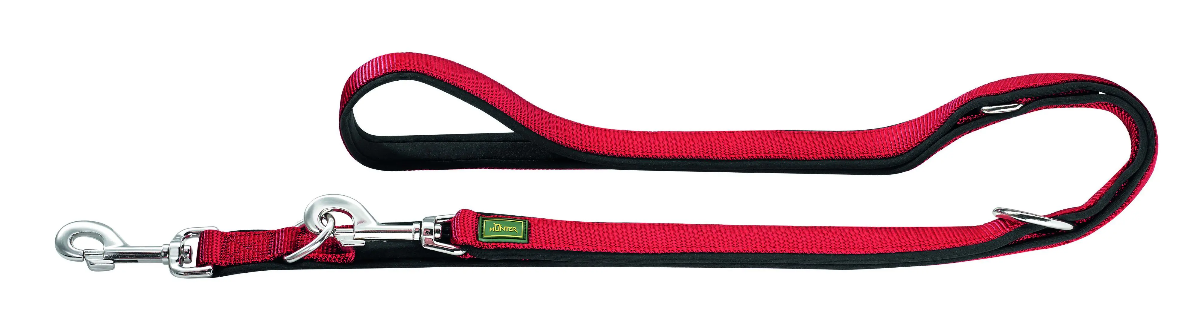 Hunter Hundeleine Führleine verstellbar Neopren 2 m x 1,5 cm rot/schwarz