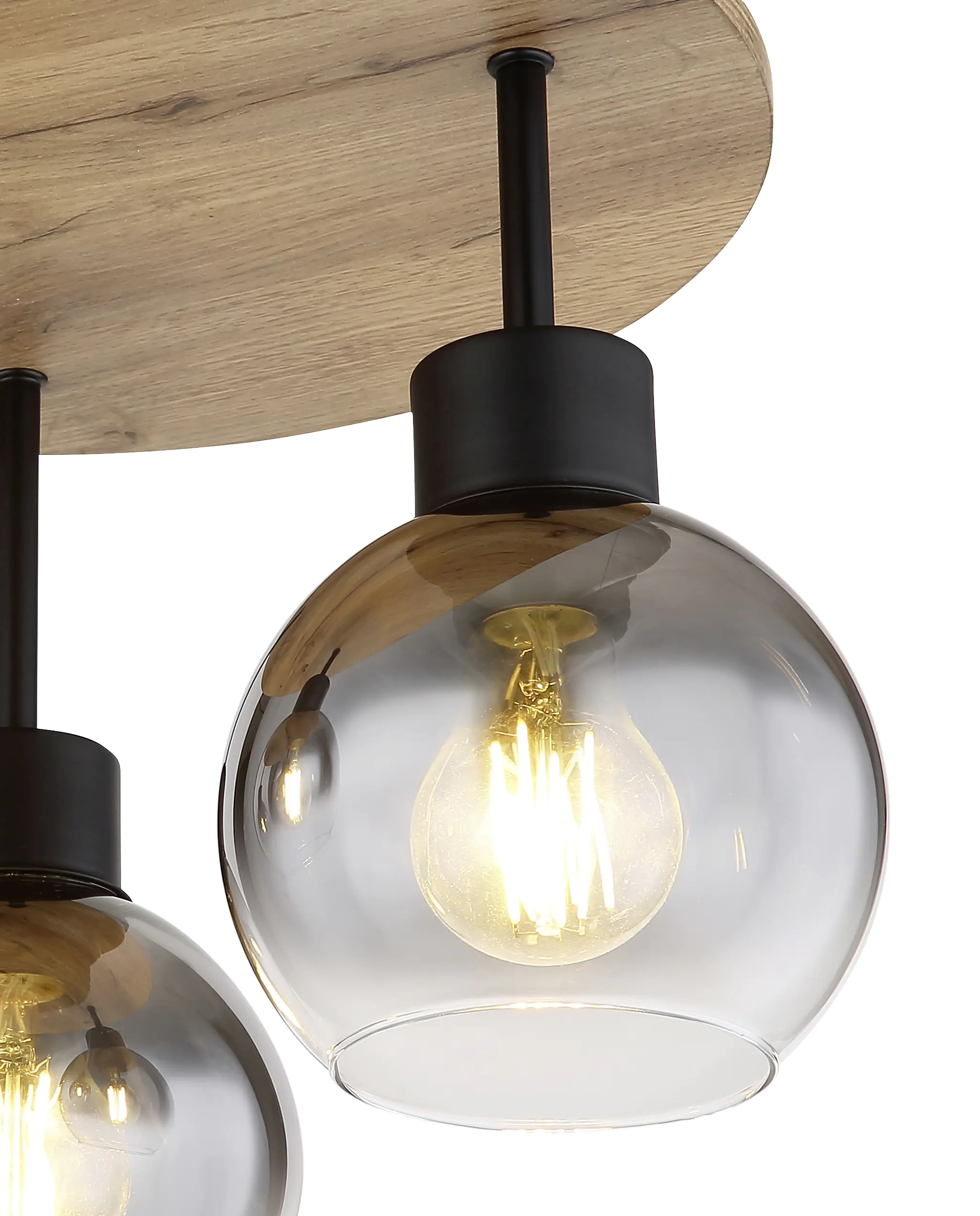 Globo 3er Deckenleuchte Moitas rauch schwarz holz Ø 38 cm 