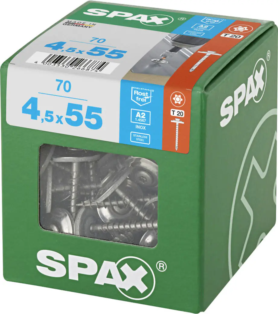 Spax Spenglerschrauben 4,5 x 55 mm T20 Vollgewinde - 70 Stk. 
