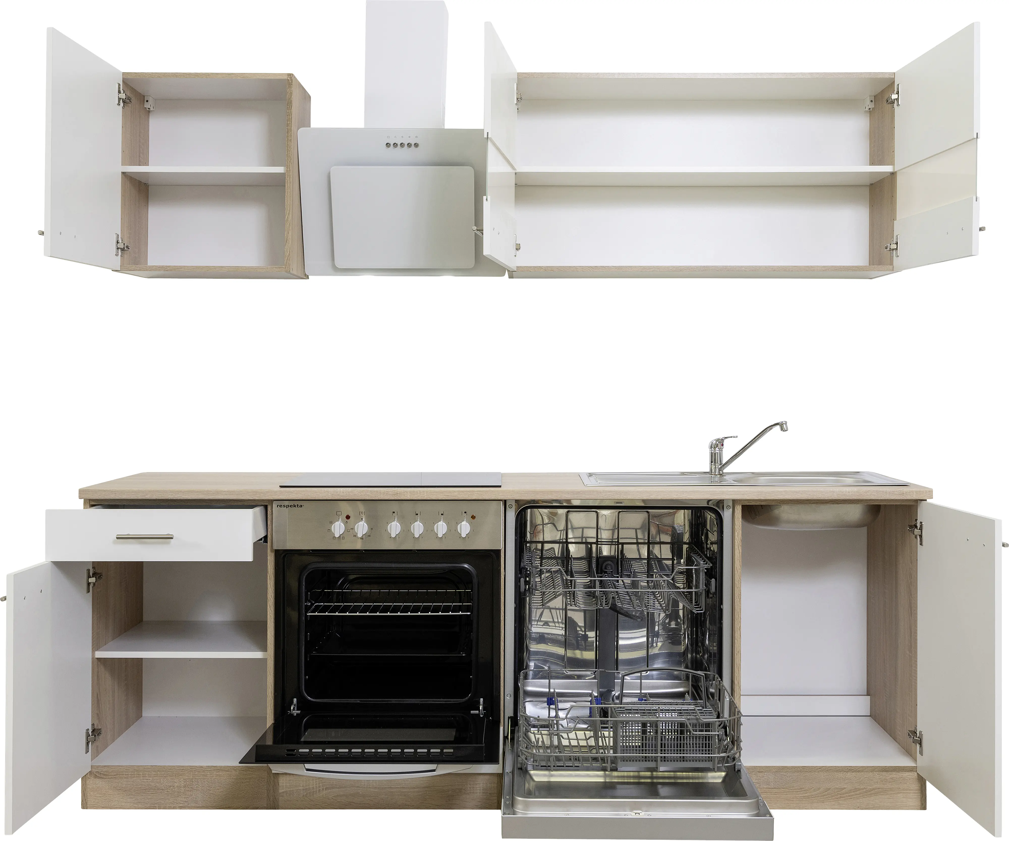 Respekta Economy Küchenblock 220 cm weiß, Eiche Sonoma, KB220ESWSWC