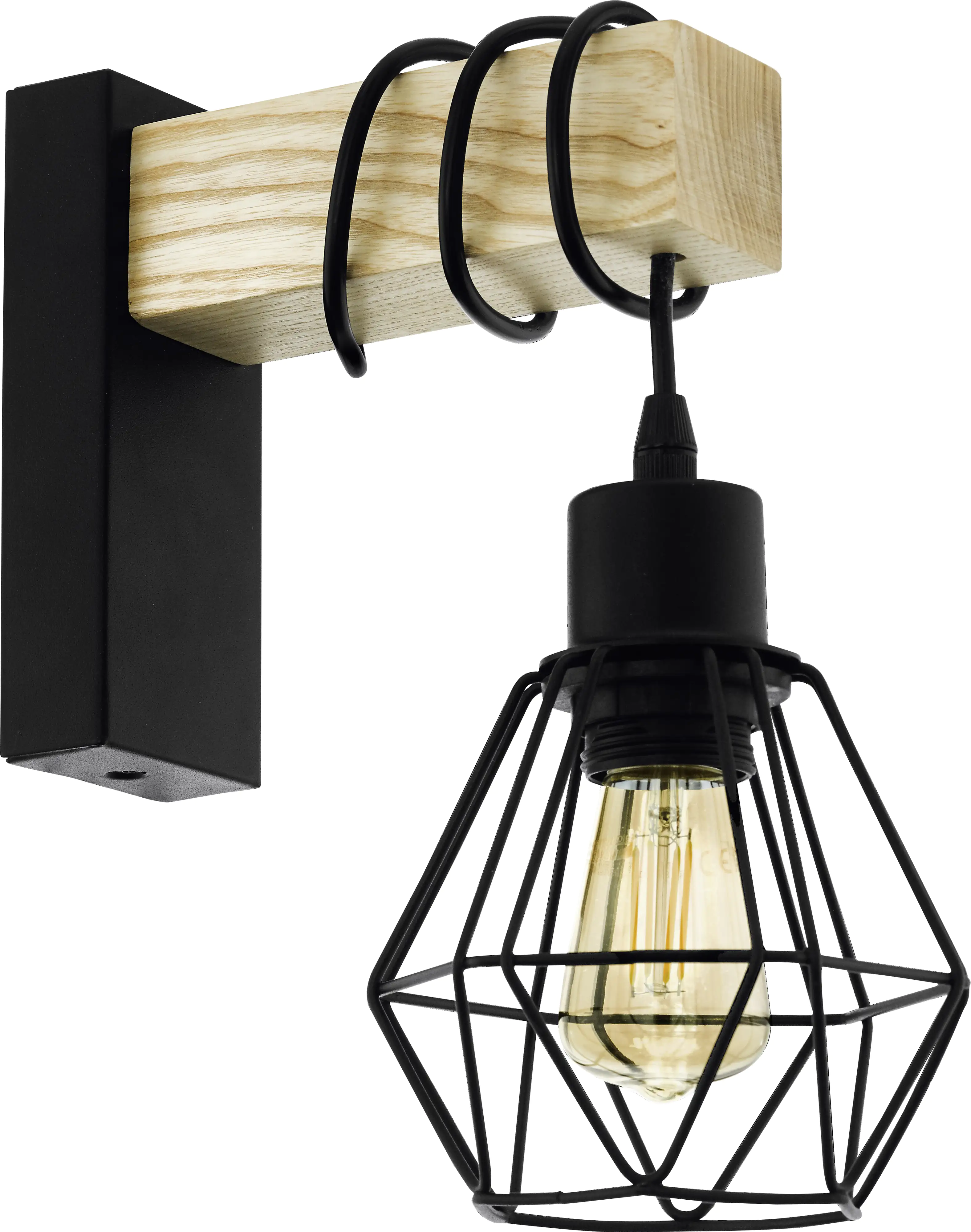 Eglo Wandleuchte Townshend 5 schwarz natur 27,5 x 14 x 24 cm E27