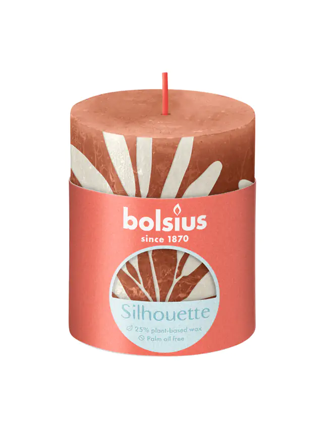 Bolsius Rustik Stumpenkerze Silhouette Rostiges Rosa+Salbei 8 cm
