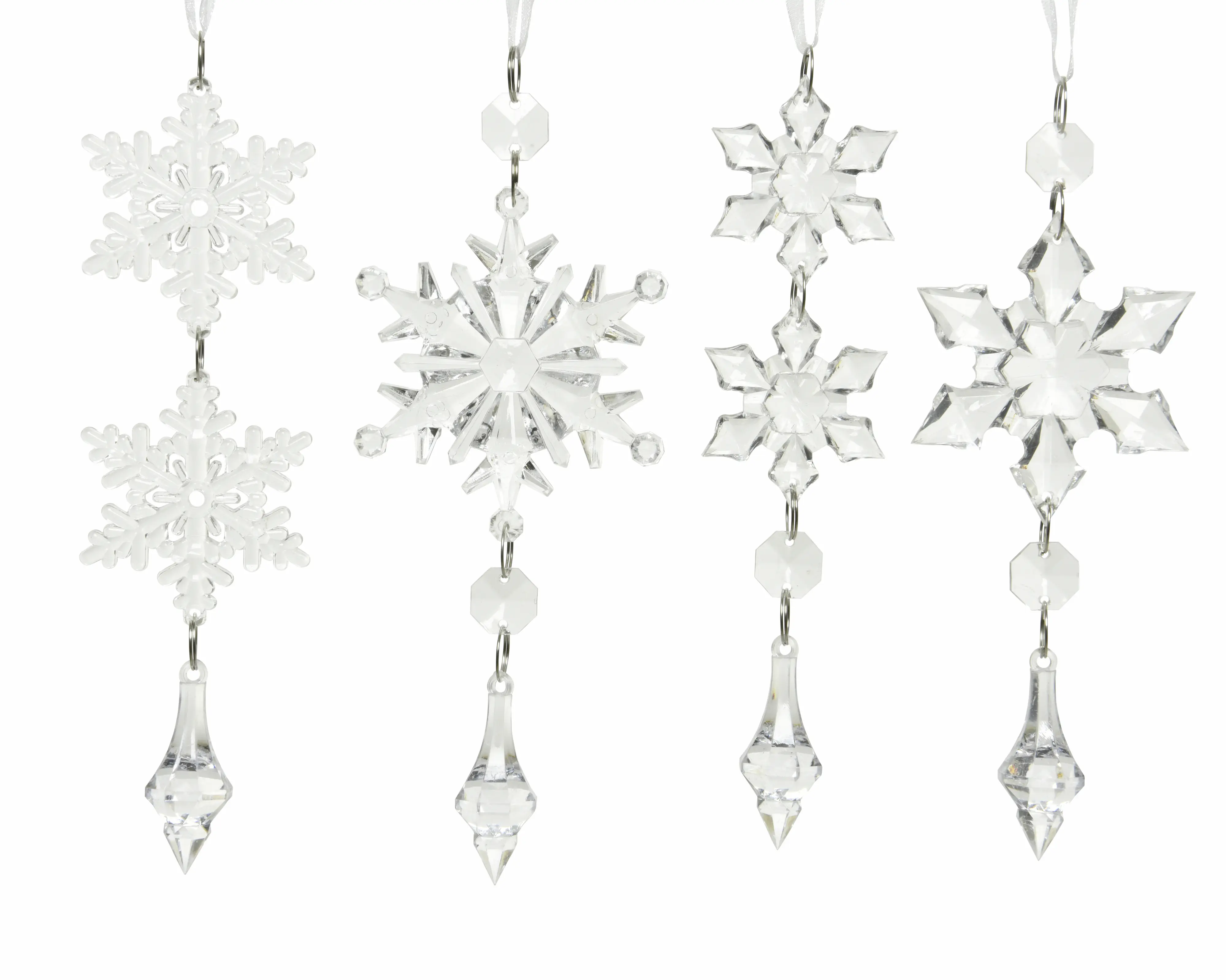 Decoris Weihnachtsanhänger Schneeflocken Tropen & Perlen 1 x 4 x 16 cm transparent sortiert