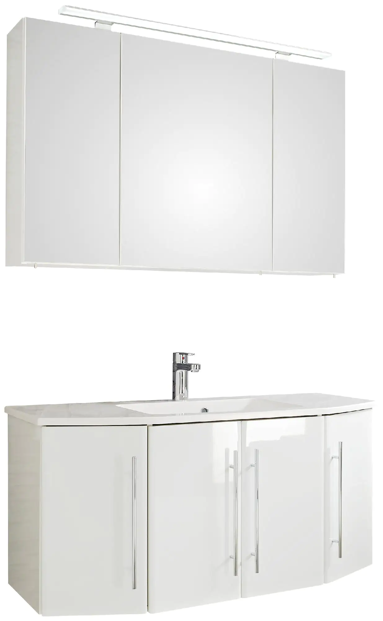 Pelipal Badblock Kiel mit Mineralmarmor-Waschtisch + LED-Aufsatzleuchte 112 cm