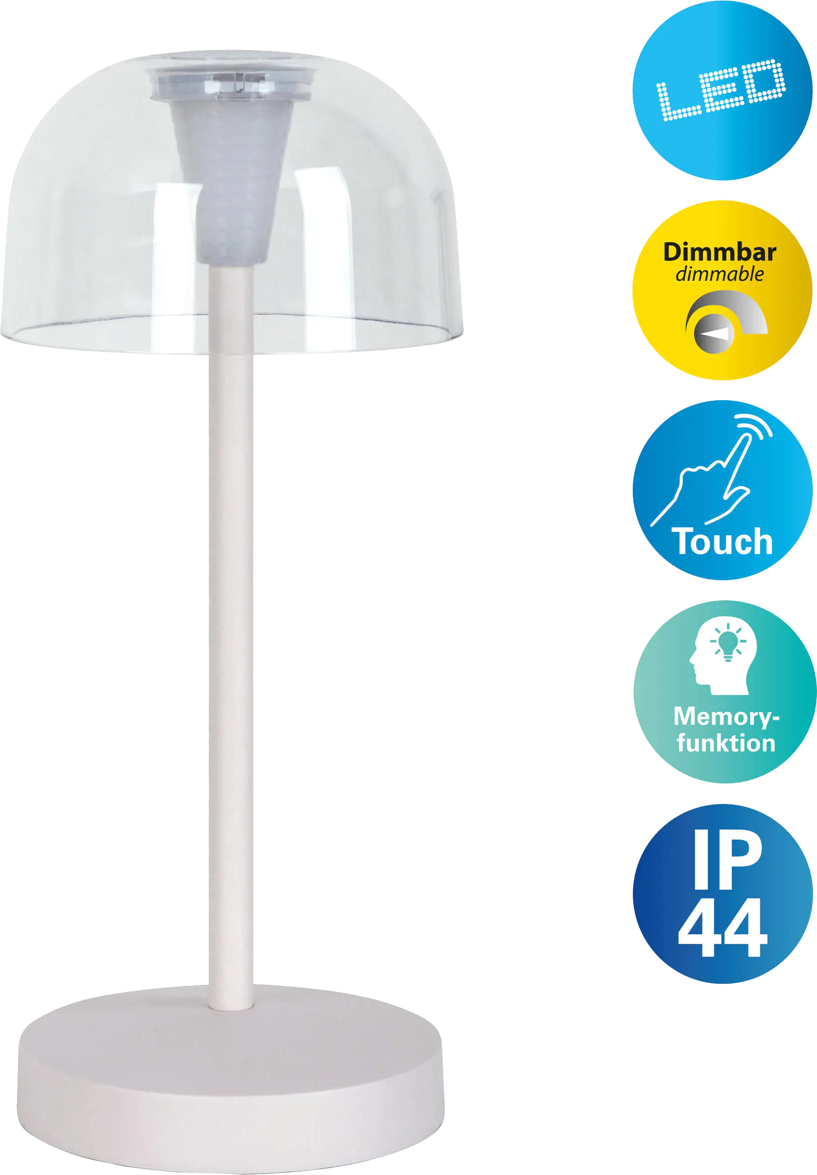 Light & More LED Akku-Tischleuchte Gomba weiß dimmbar 