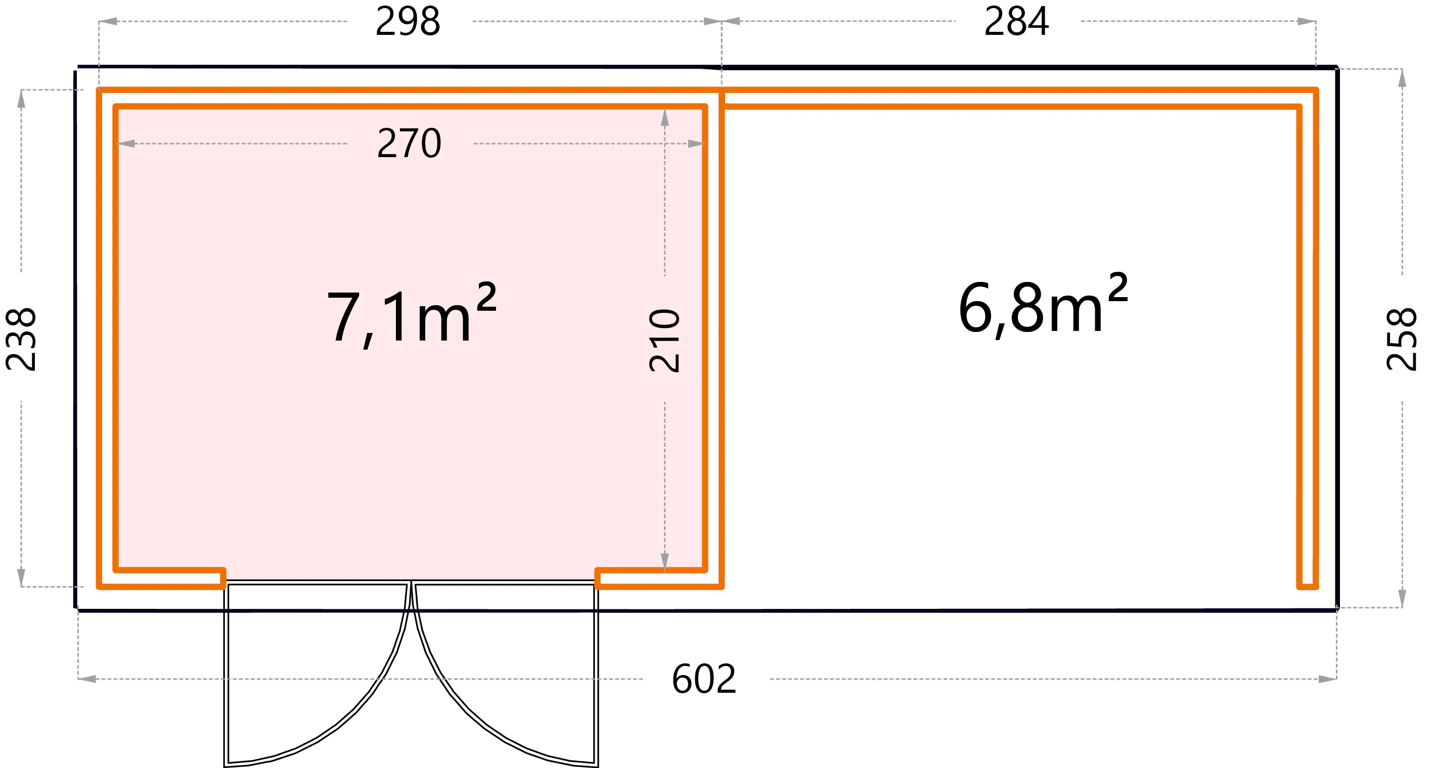 Telluria Gerätehaus Classico Lounge S 3024 rechts EW weiß 582 x 238 cm