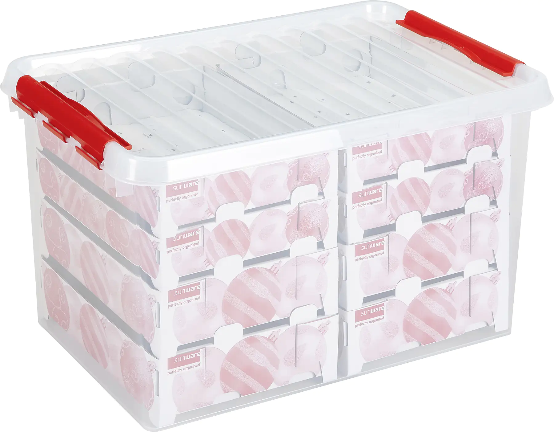 Sunware Weihnachtsbox Q-line 62L mit Einsatz für 116 Kugeln transparent rot