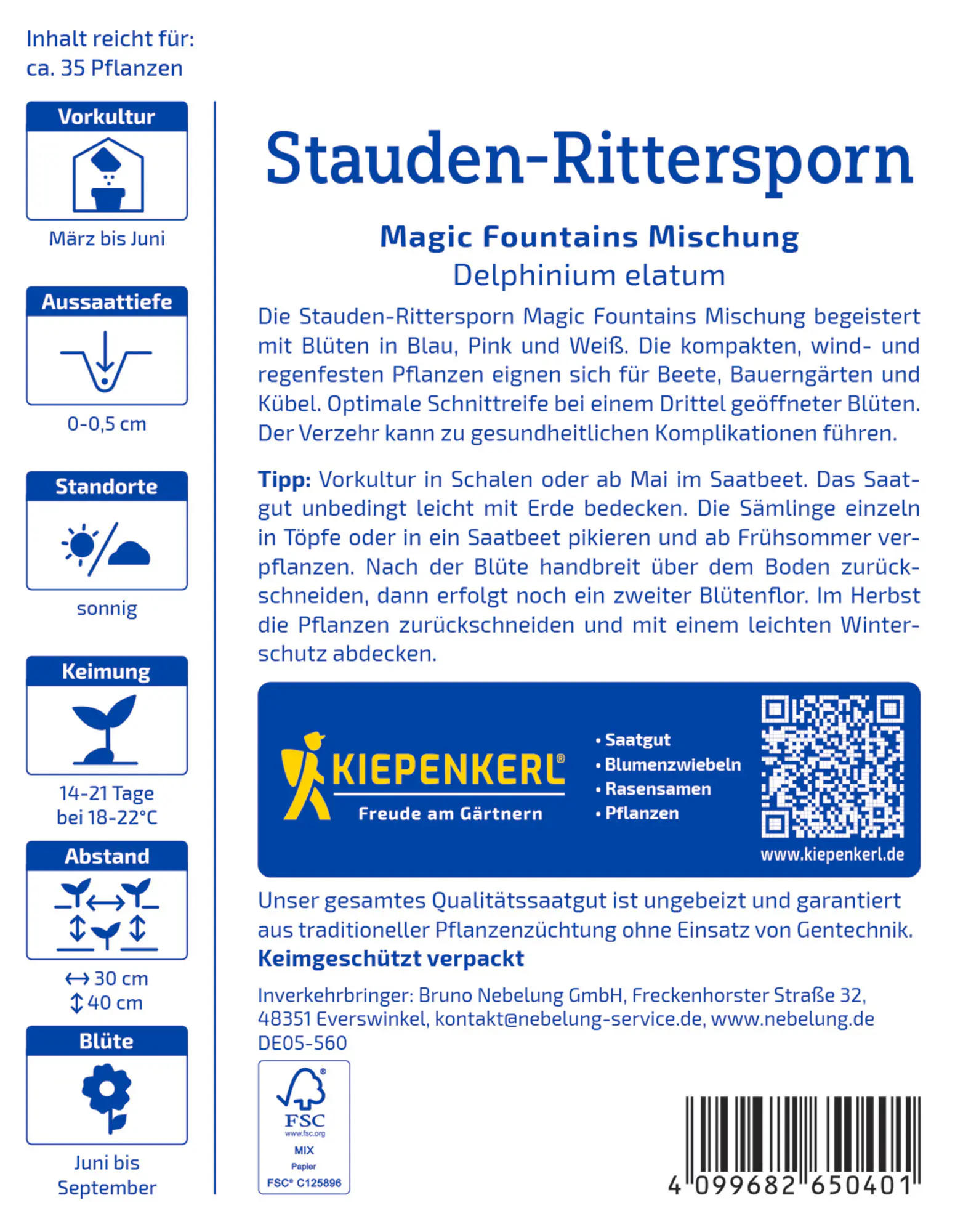 Kiepenkerl Profi-Line Blumensamen Stauden-Rittersporn Magic Fountains Mischung für ca. 35 Pflanzen