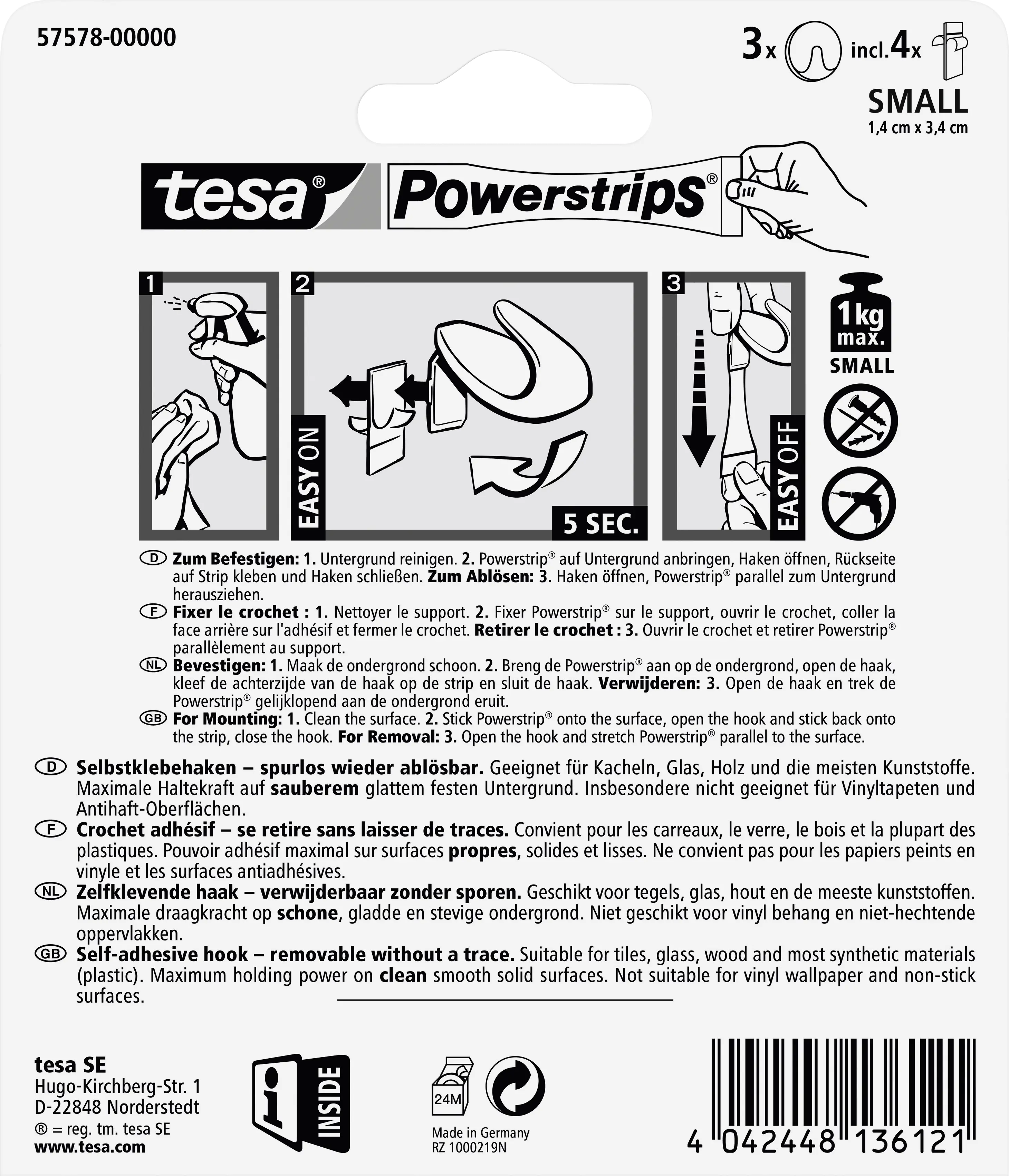 tesa Haken Powerstrip Small rund, chrom