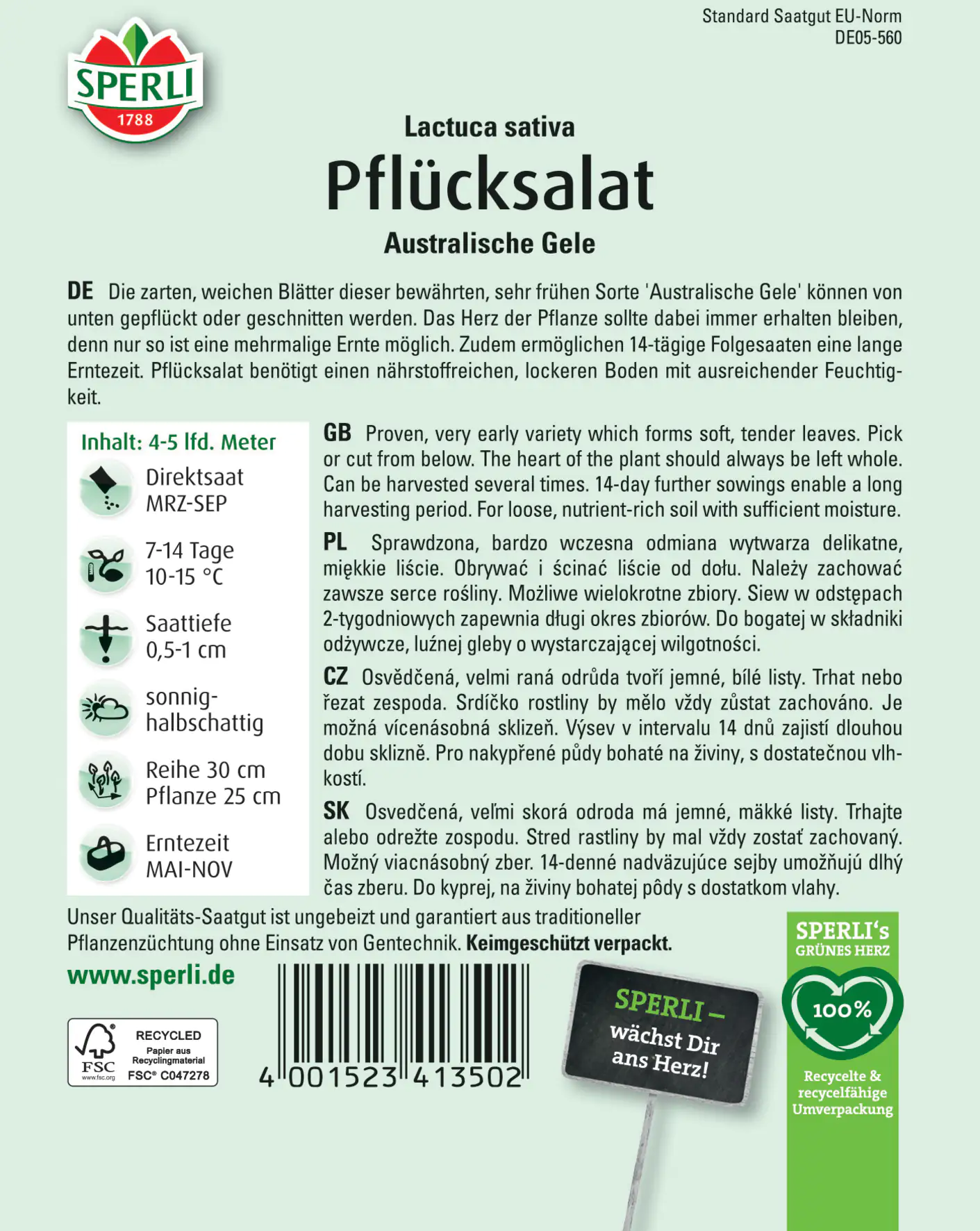 Sperli Pflücksalat Australische Gele