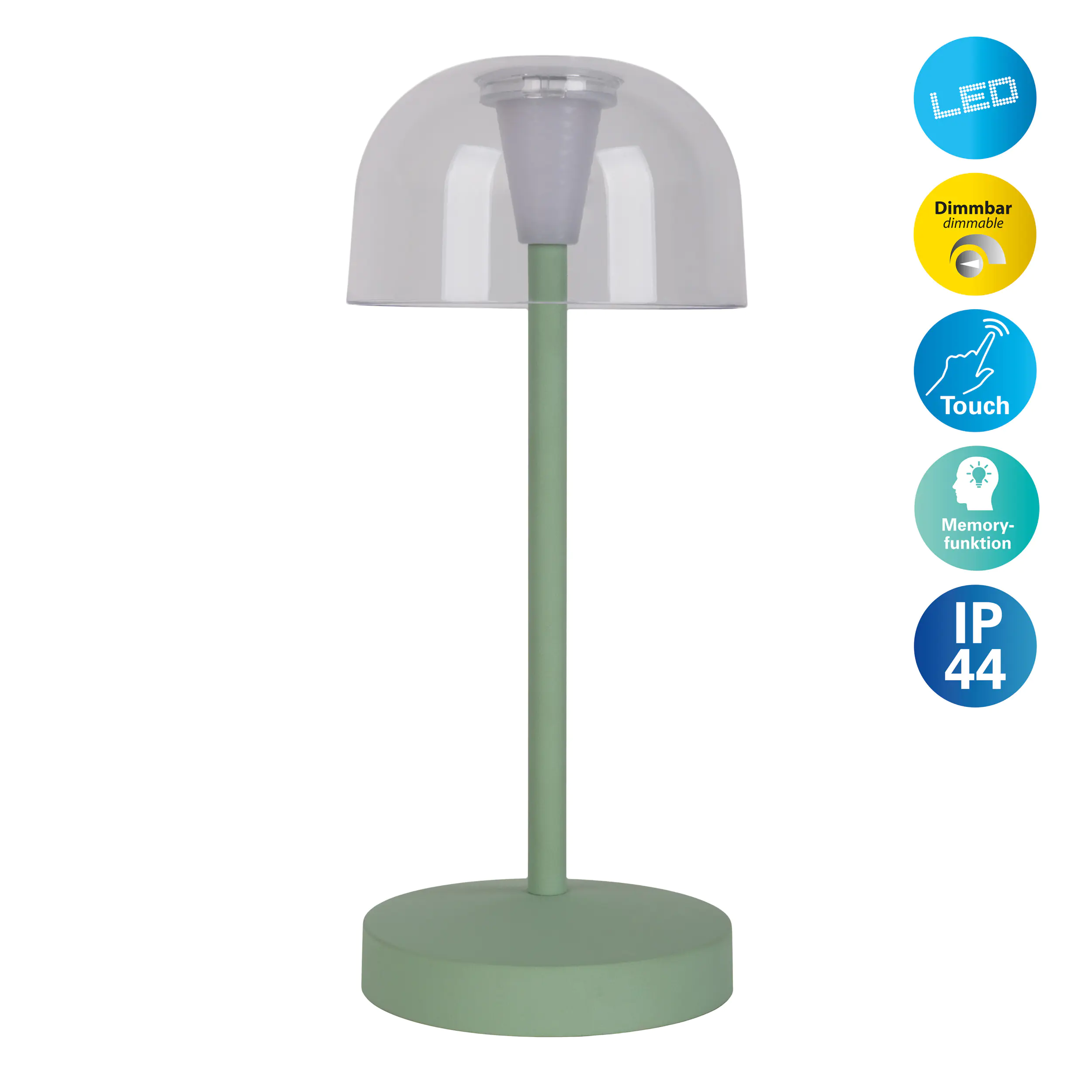 Light & More LED Akku-Tischleuchte Gomba mint dimmbar