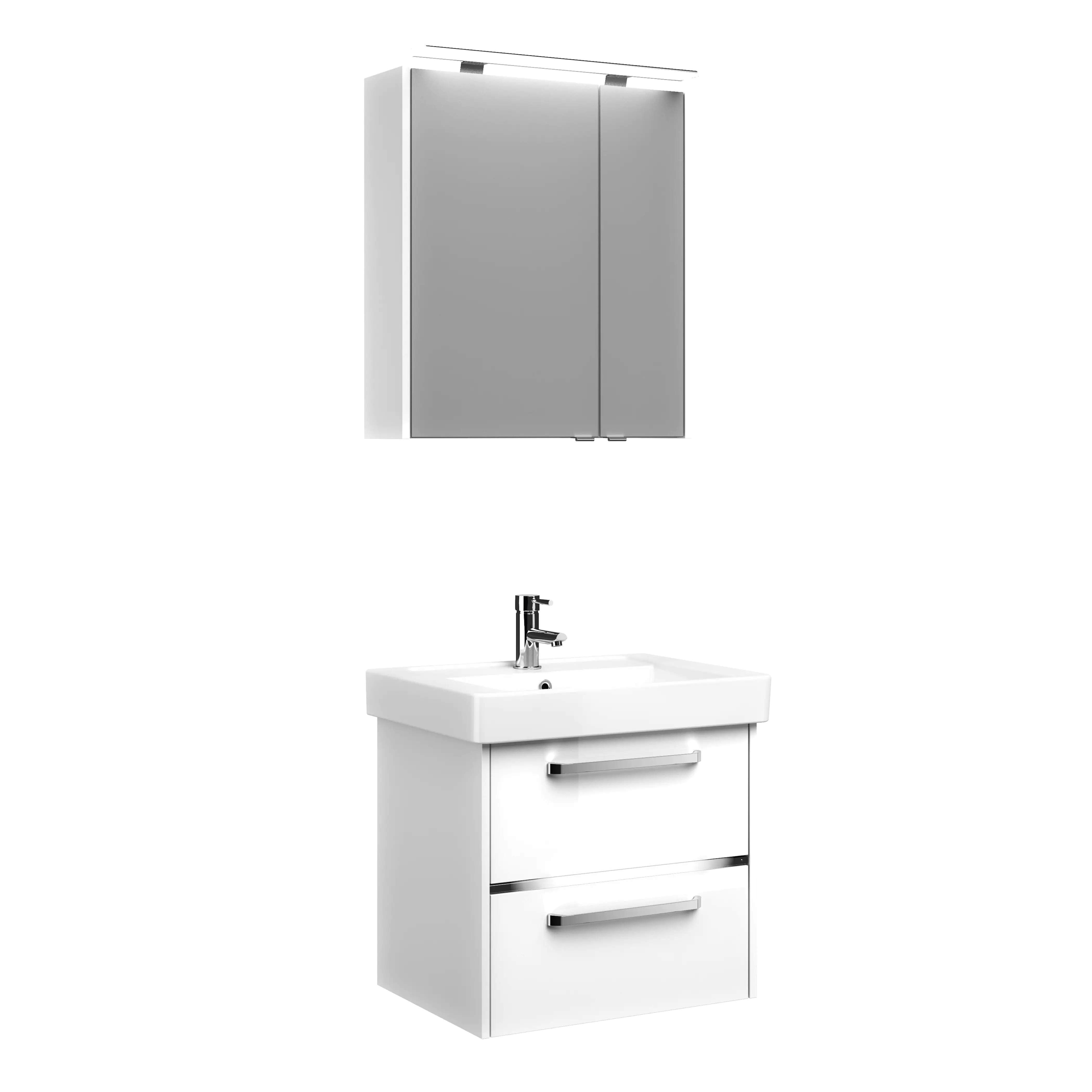 Primaster Badmöbel-Set Berlin weiß 65 cm LED-Leuchten Keramikwaschtisch