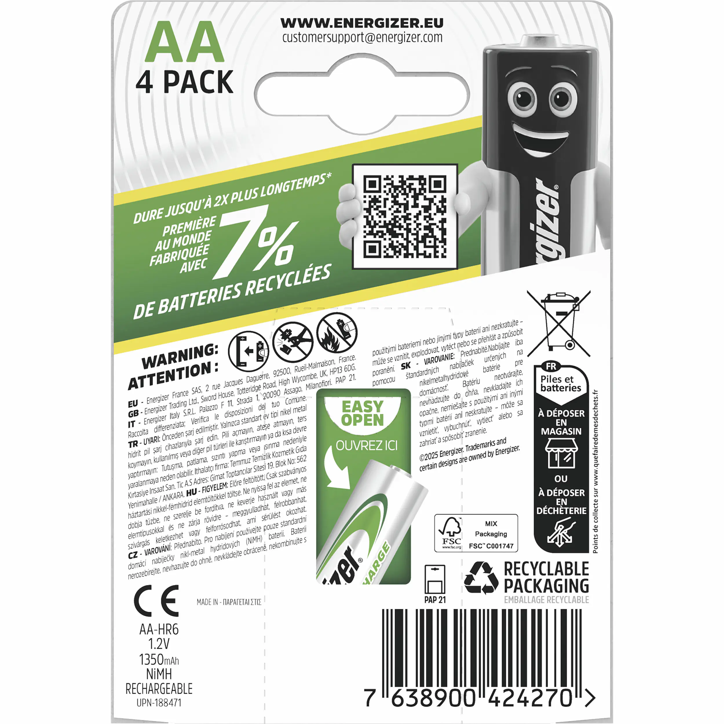 Energizer NiMH Akku Universal Mignon AA 1.300 mAh 4er Pack