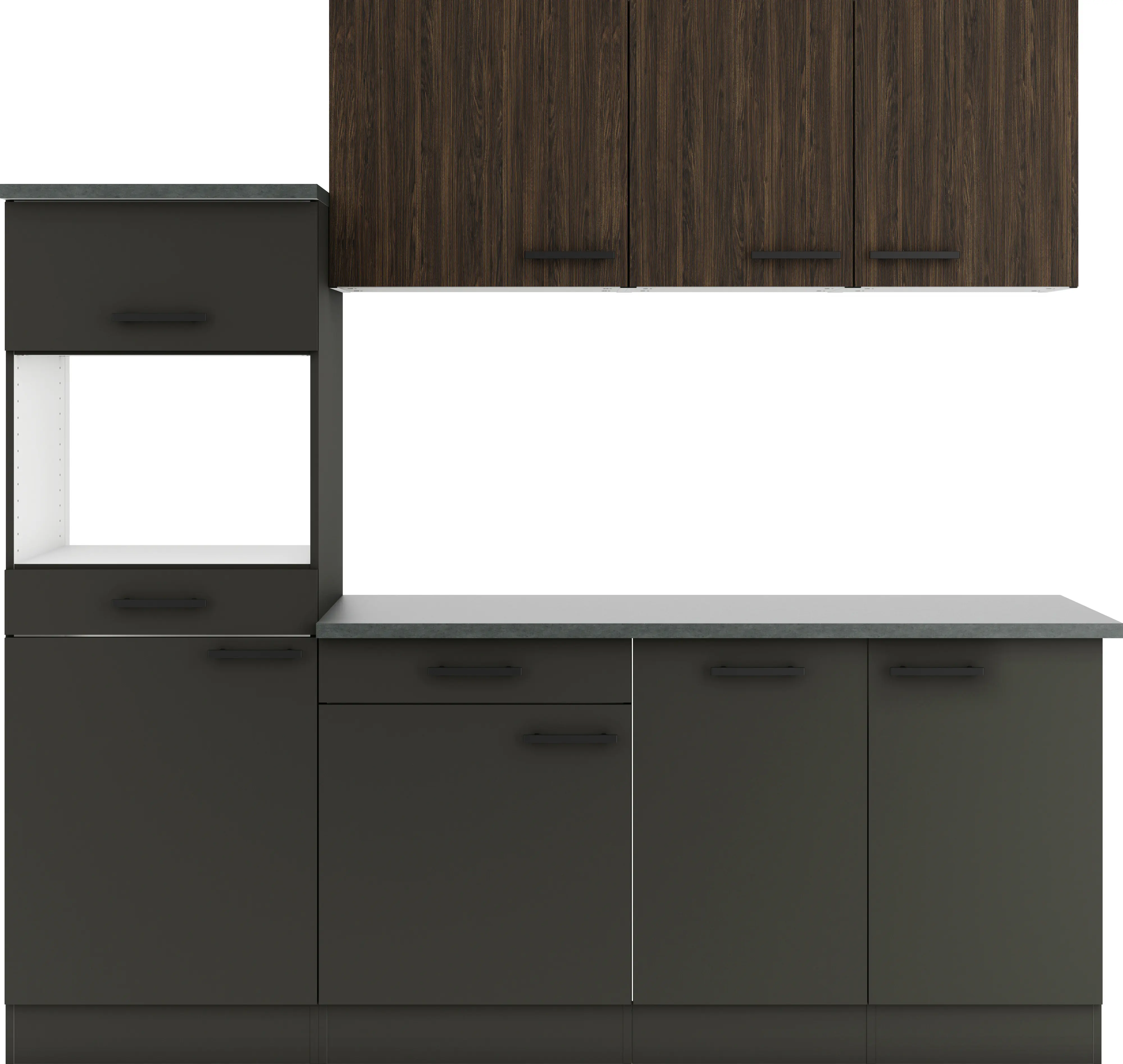 Optifit Küchenzeile Rimini 409/Madrid 420 ohne Geräte nussbaum/anthrazit matt 210 cm 