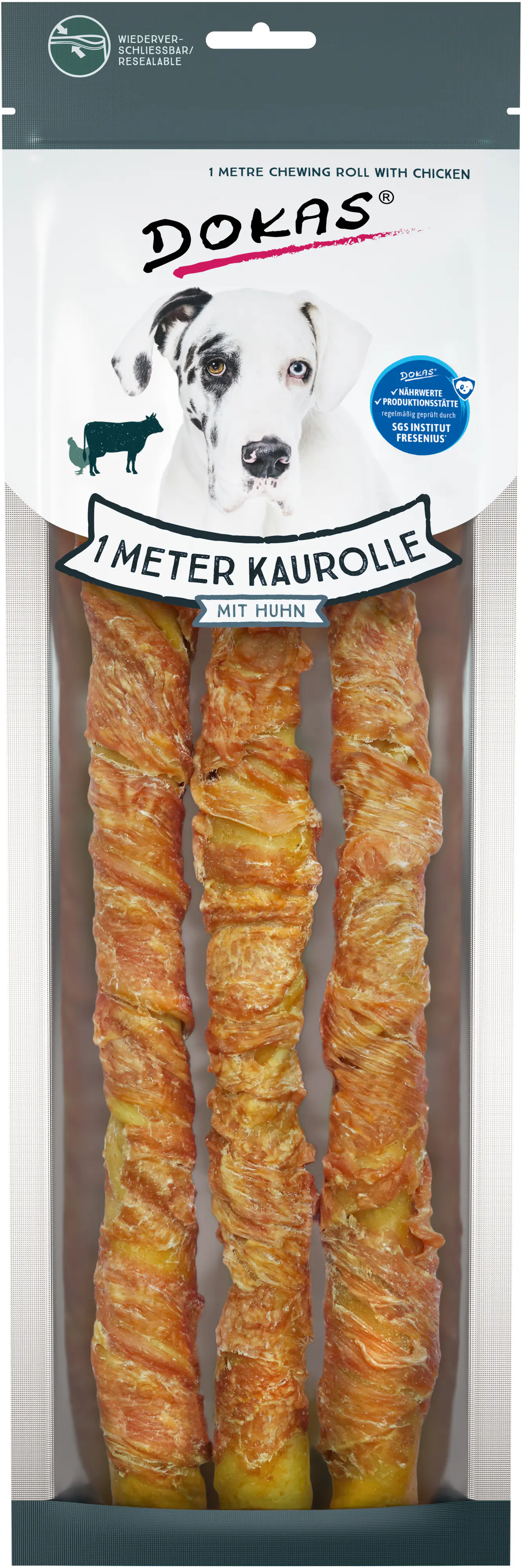 Dokas 1 Meter Kaurolle mit Huhn 315 g (Rinderhaut)