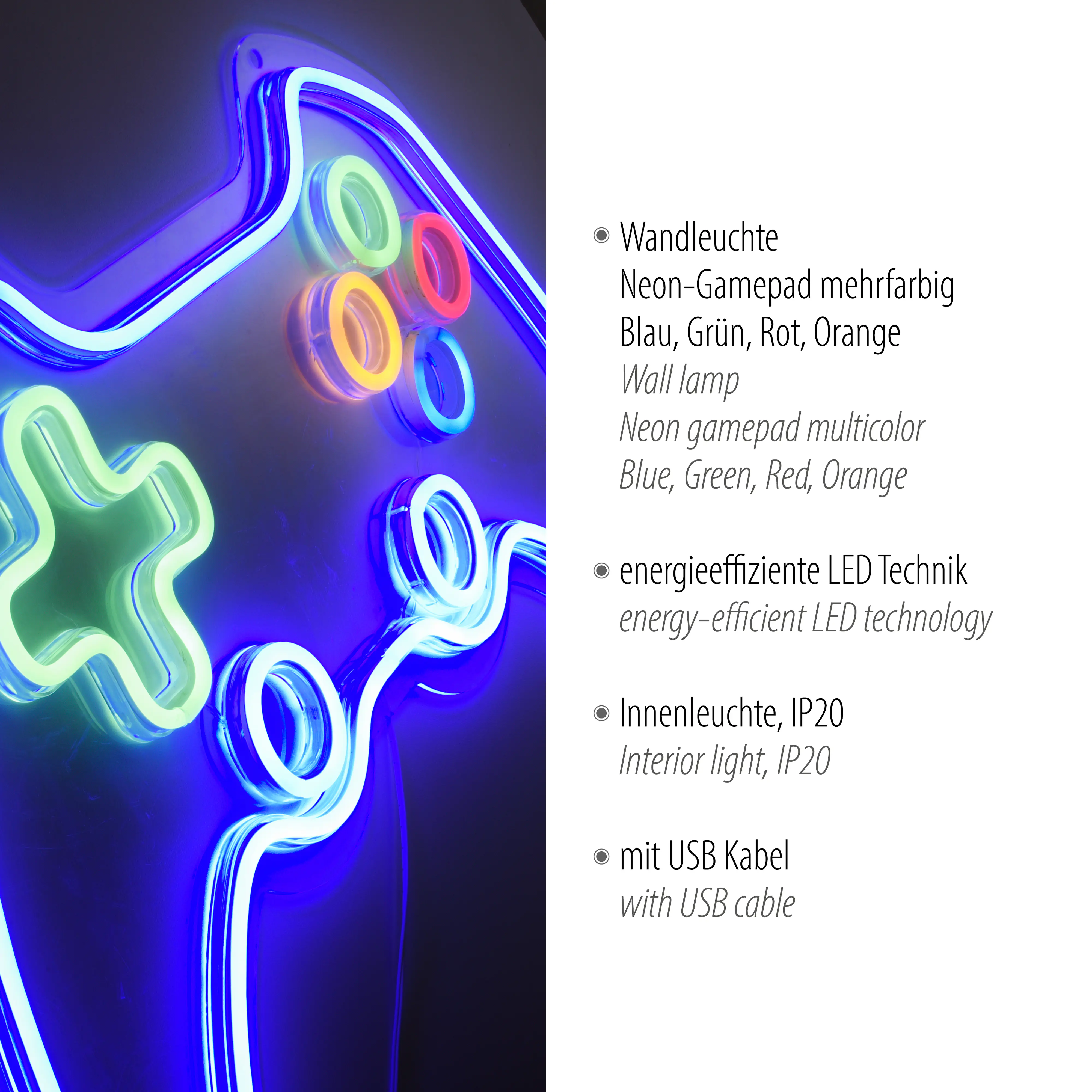 Just Light LED Dekoleuchte Gamer 60 x 1,5 x 40 cm