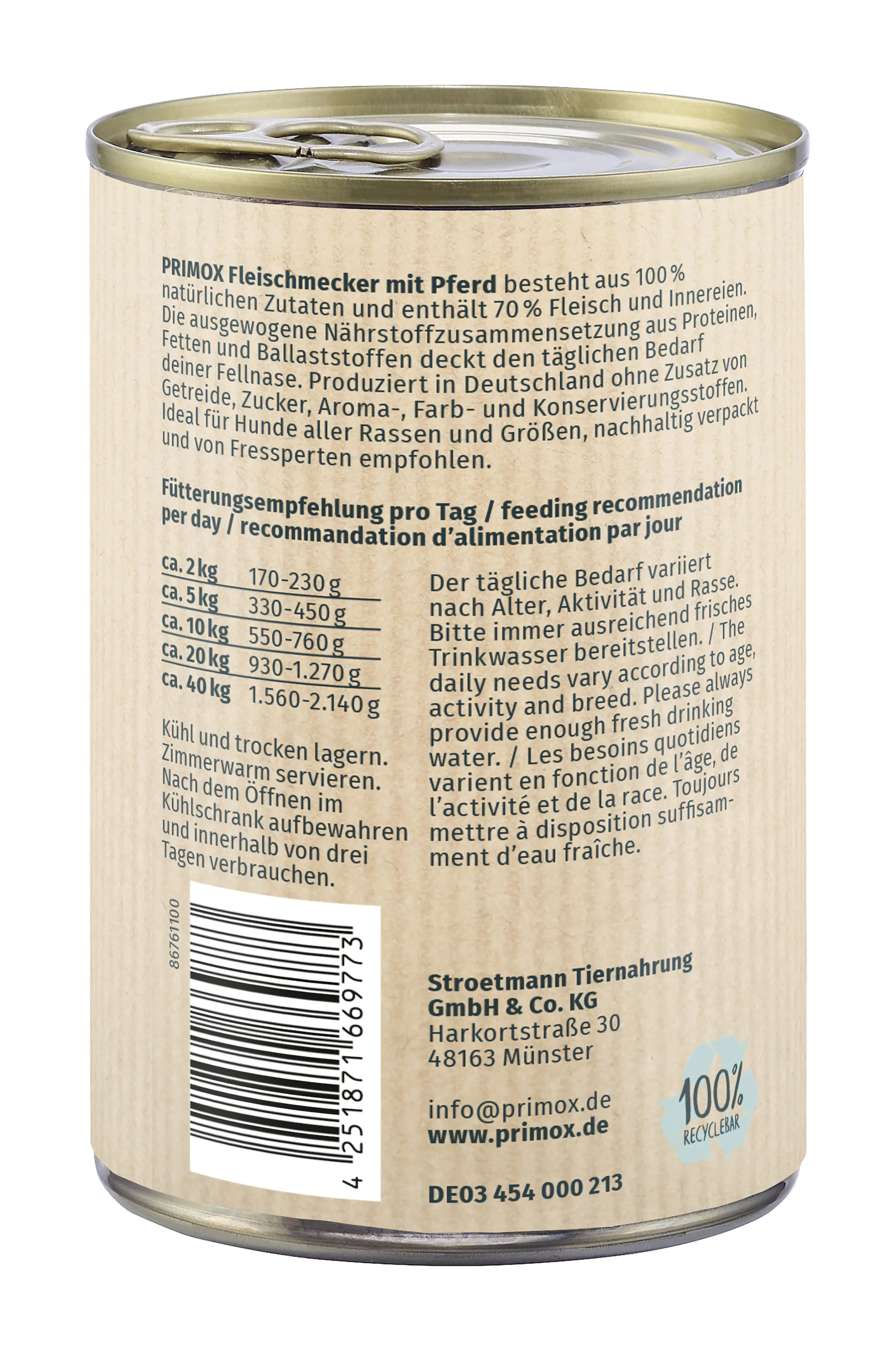 Primox Hundenassfutter Adult getreidefrei 400 g Pferd