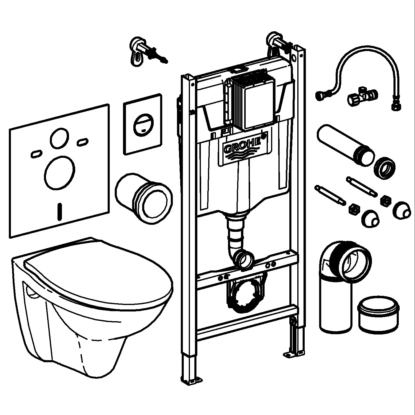 Grohe Wand-WC Komplettset Solido Compact chrom / alpinweiß, 5in1 Set