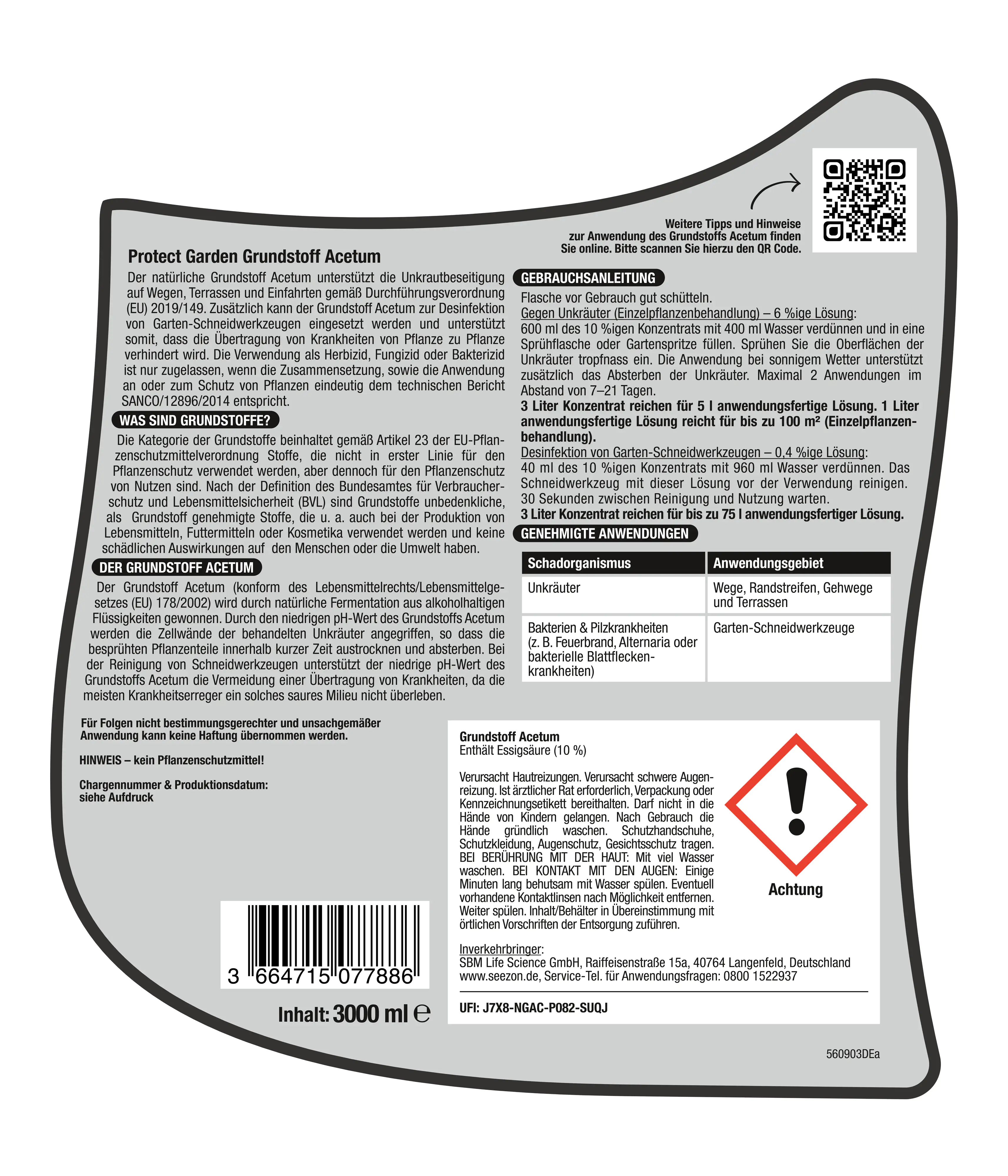 Protect Garden Turbo Unkrautfrei Grundstoff Acetum 3 L