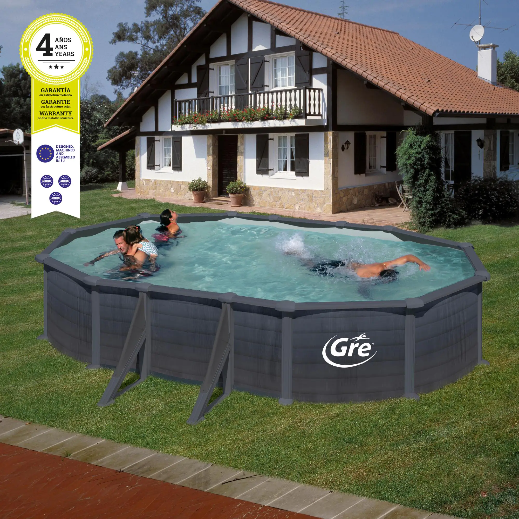 Gre Stahlwandpool Granada oval 610 x 375 x 132 cm, graphit