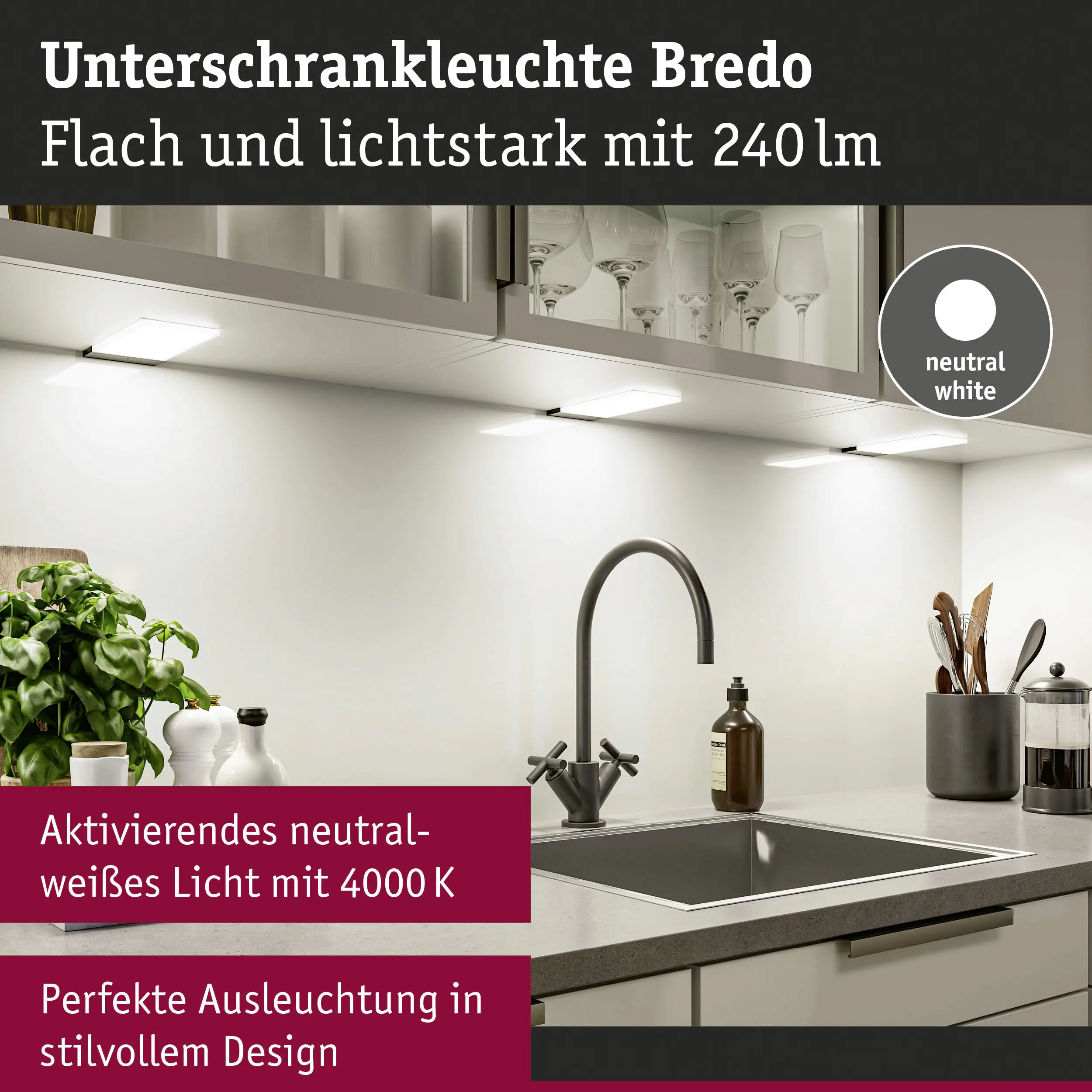 Paulmann LED Unterbauleuchte Bredo schwarz neutralweiß 3er Set