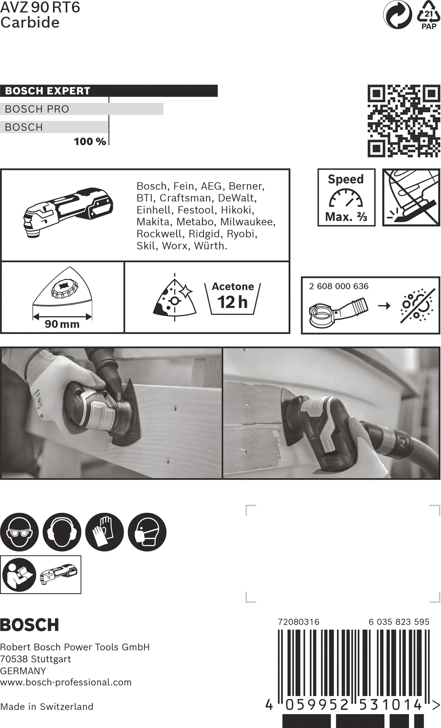 Bosch Expert Schleifplatte AVZ 90 RT6 für Multifunktionswerkzeuge 90 mm