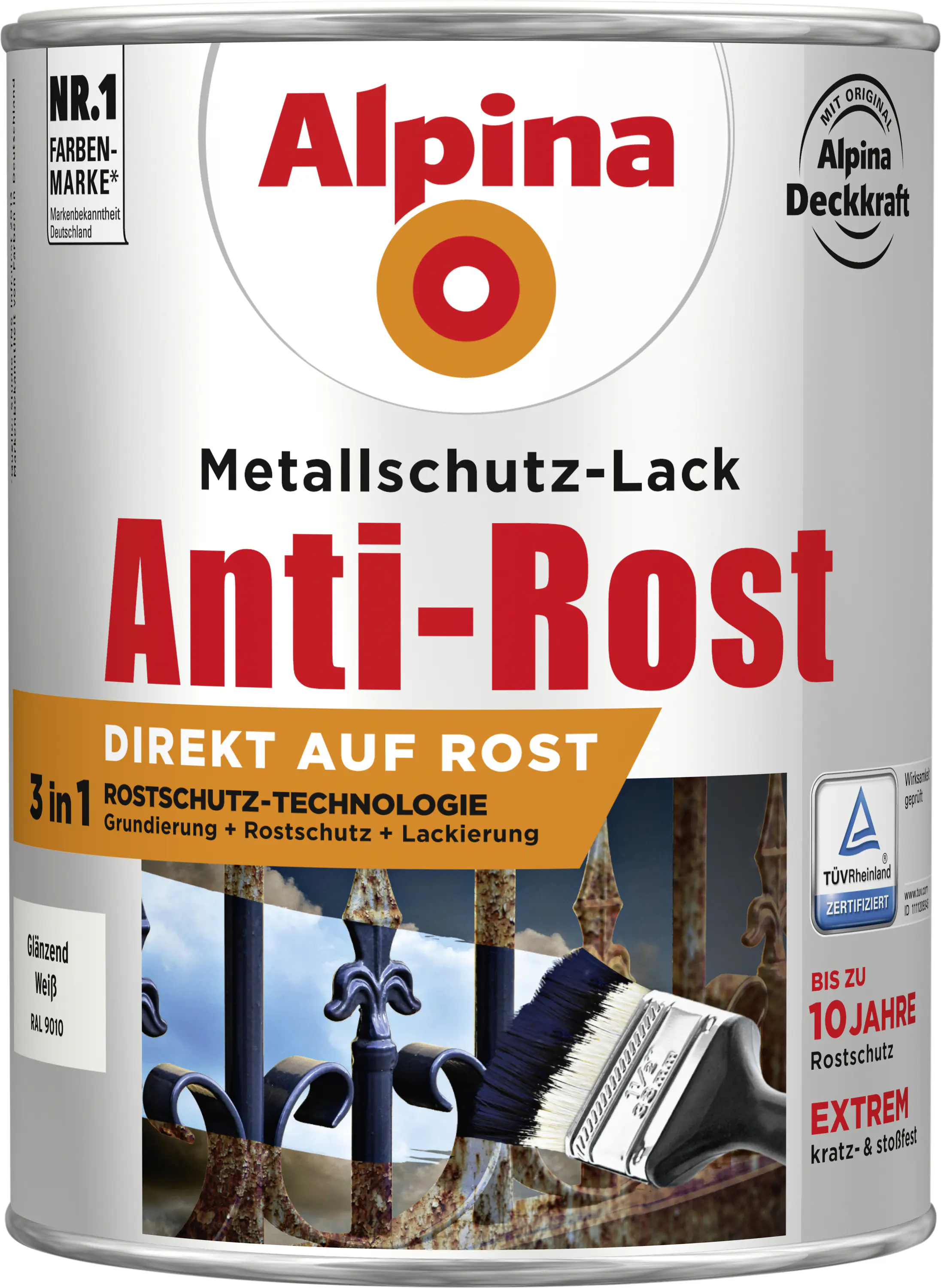 Alpina Metallschutz-Lack Anti-Rost 2,5 L weiß glänzend