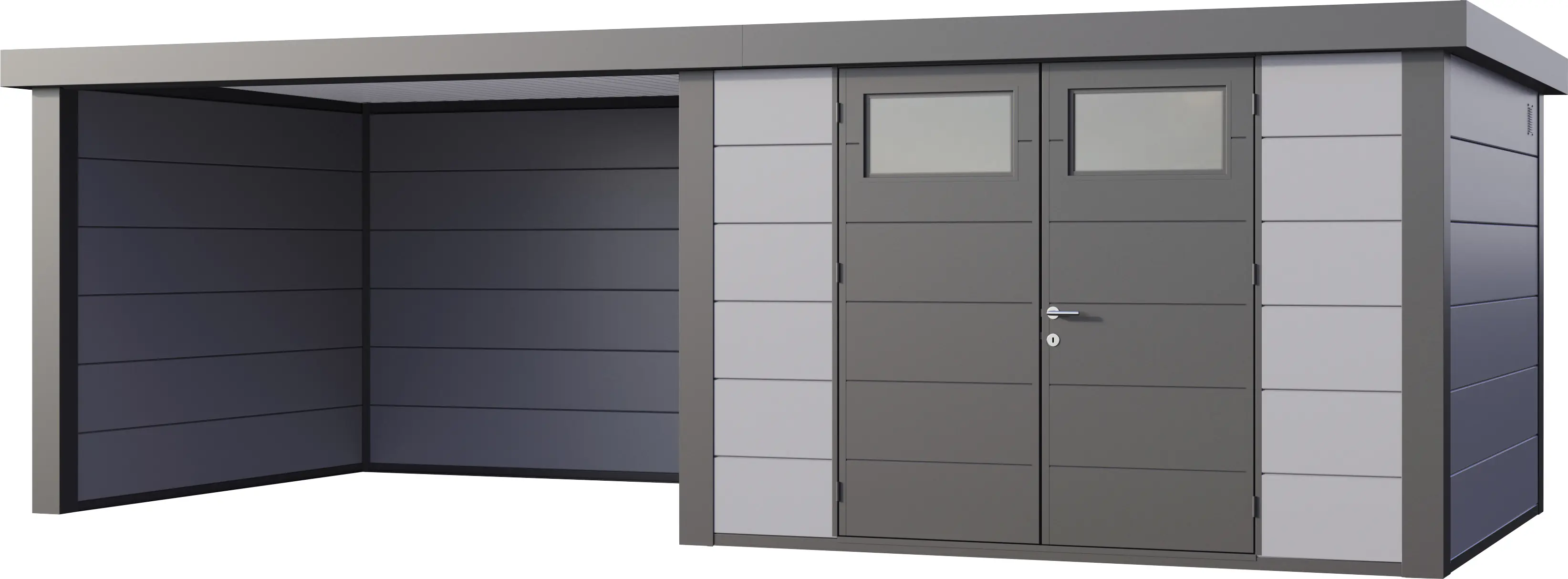Telluria Gerätehaus Classico Lounge L 3030 links lichtgrau 642 x 298 cm