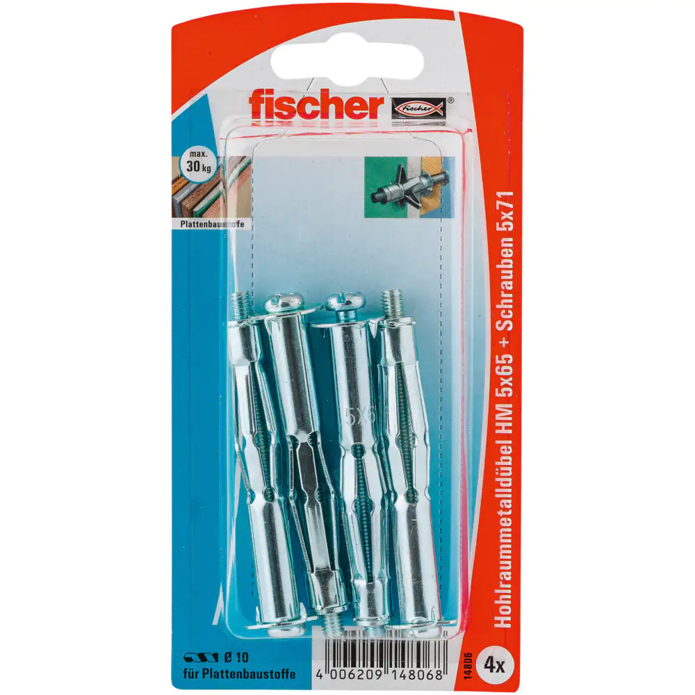 Fischer Hohlraumdübel aus Metall 5.0 x 65 mm - 4 Stück