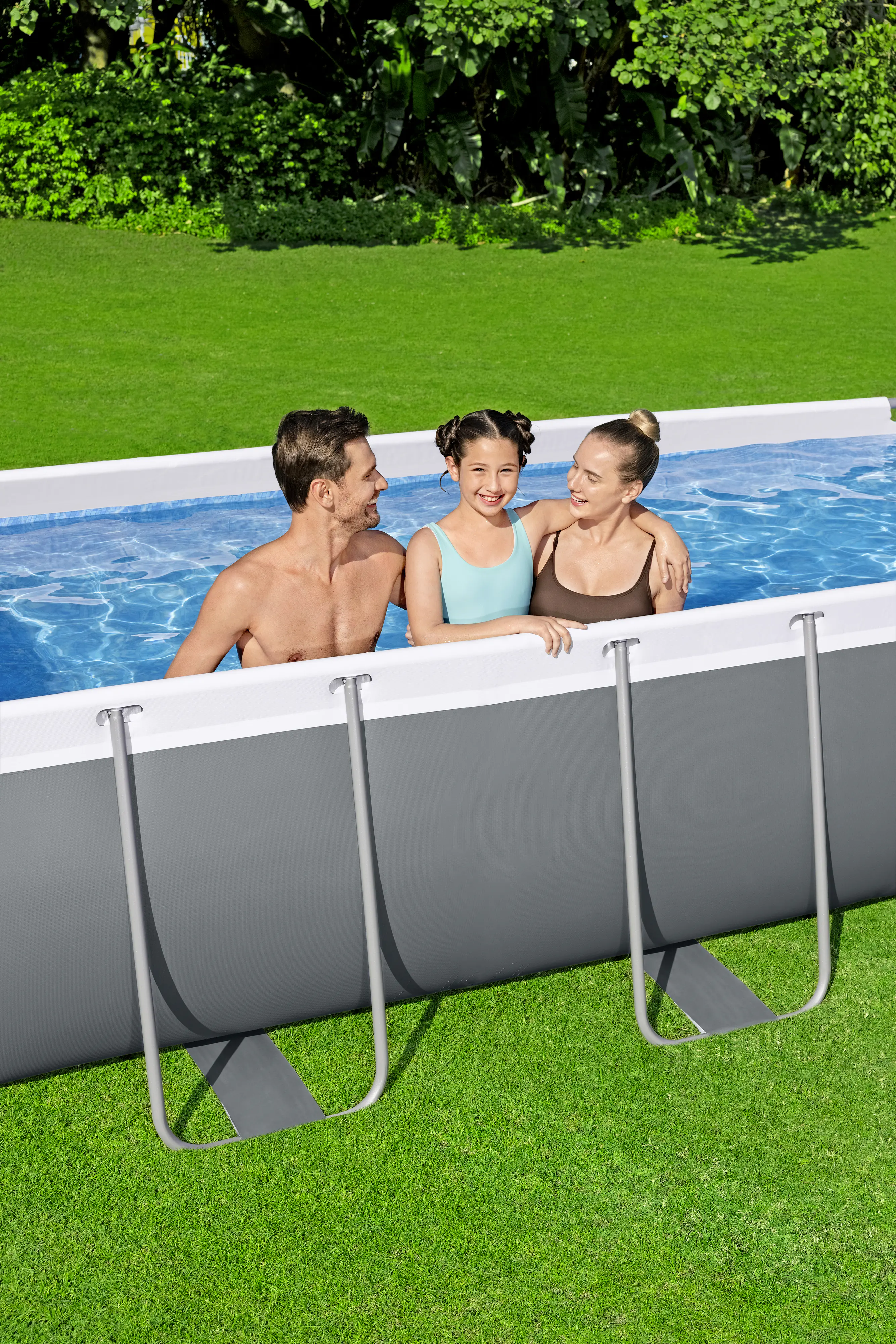 Bestway Power Steel Frame Pool Set mit Filterpumpe 404 x 201 x 100 cm, grau, eckig