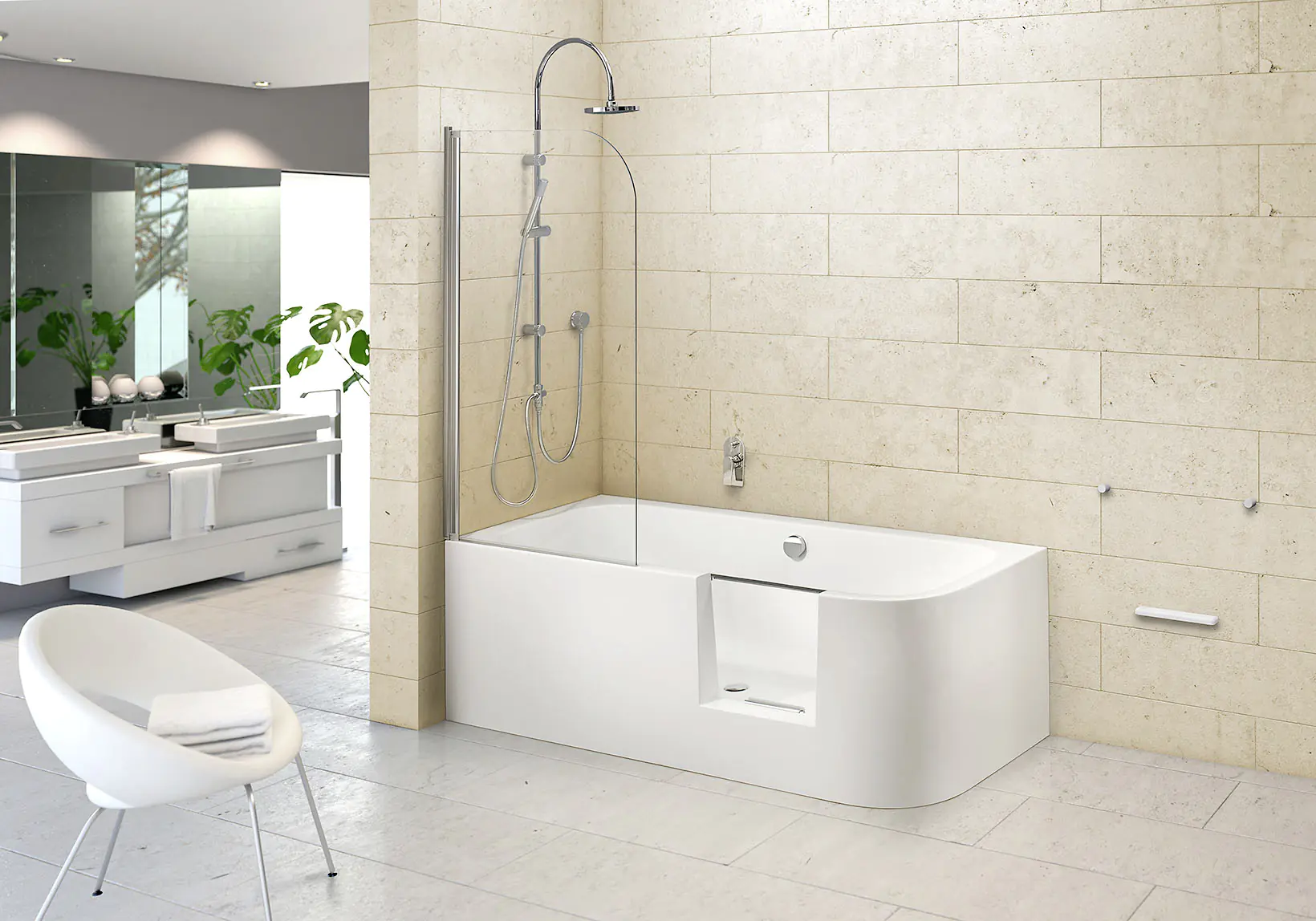 Ottofond Badewanne barrierefrei 180 x 80 cm mit Wassereinlauf rechts weiß