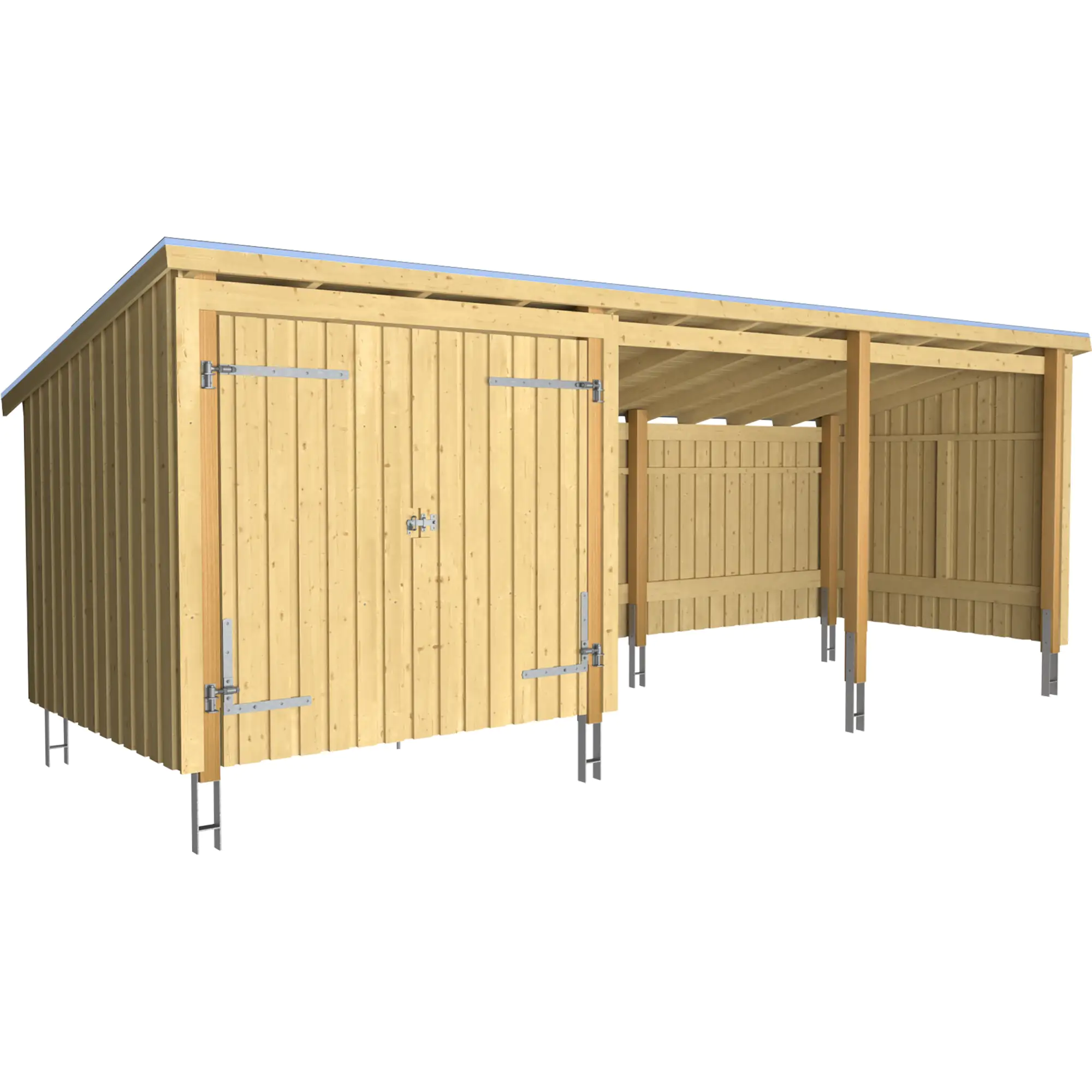Plus Gartenhaus Nordic Multi 619 x 208 cm natur mit Doppeltür, offen, Dachpappe, H-Anker