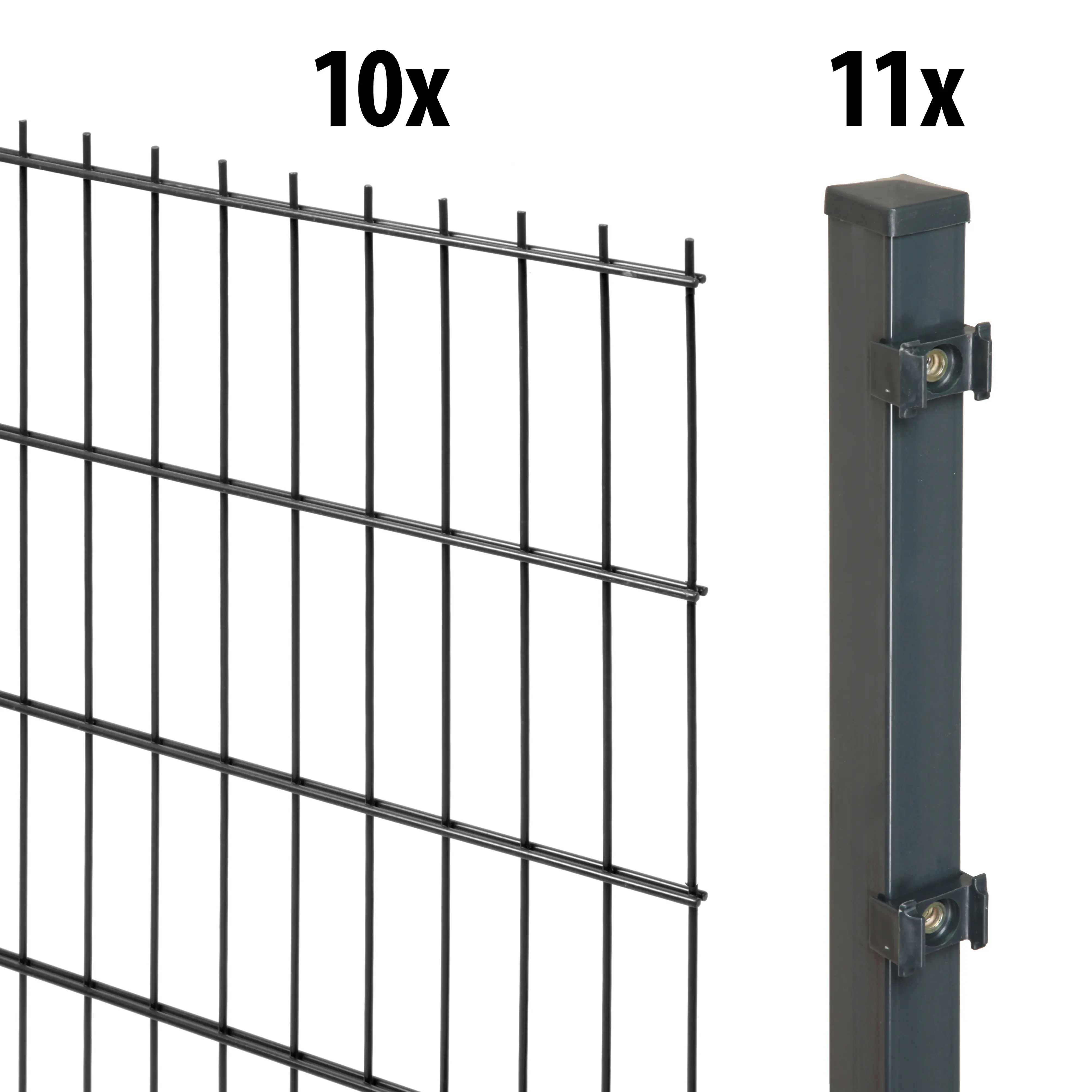 Floraworld Doppelstabmatten-Zaun Set 20 m 201 x 123 cm inkl. 11 Pfosten 170 cm anthrazit