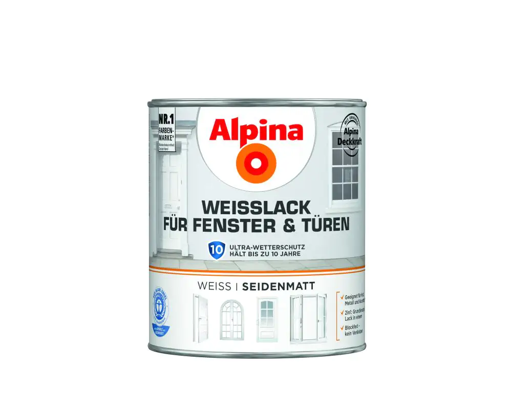 Alpina Weißlack für Fenster & Türen 2 L weiß seidenmatt