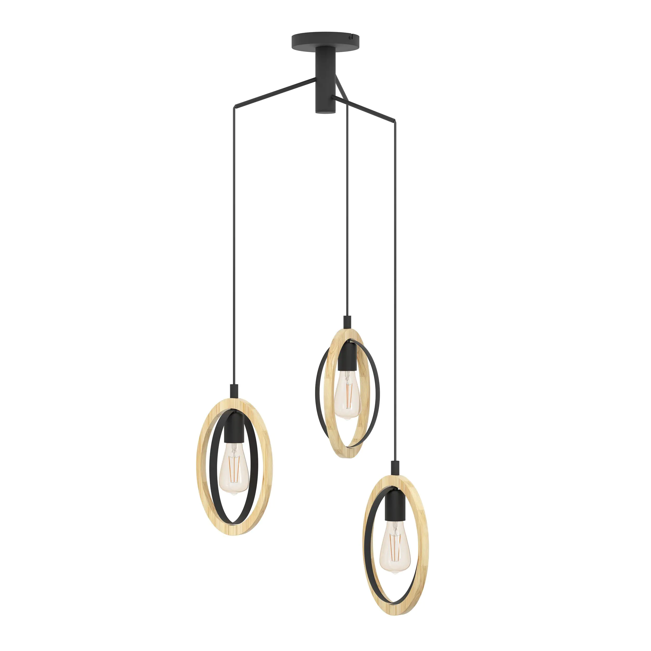 Eglo 3er Pendelleuchte Basildon schwarz-braun Ø 61,5 cm E27, max. 60 W