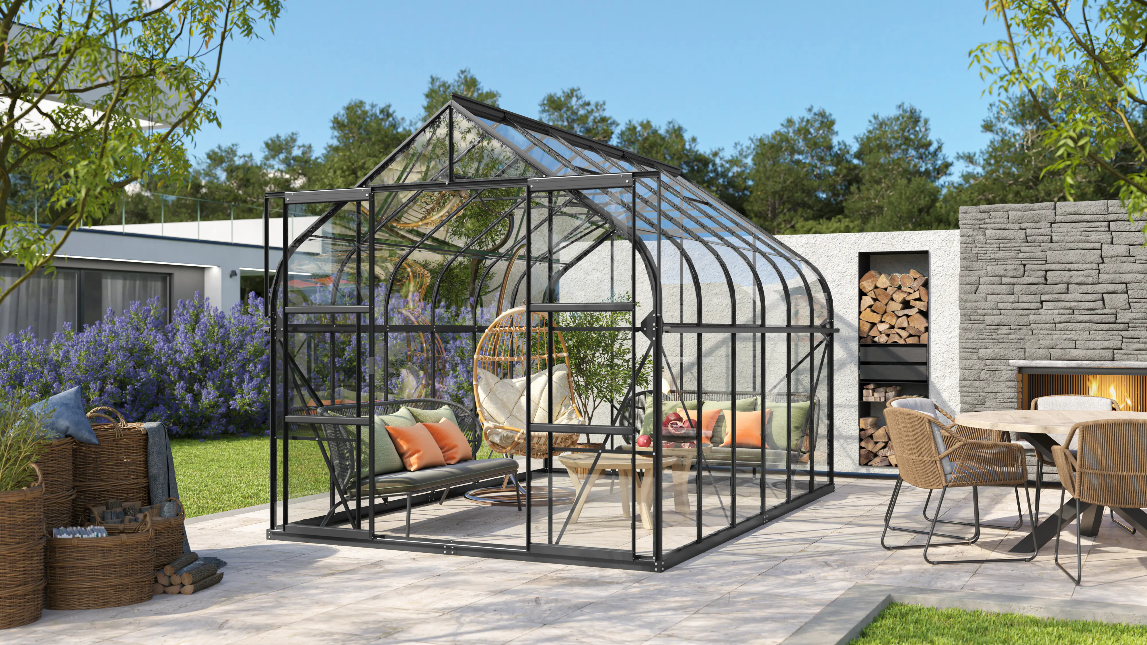 Vitavia Gewächshaus-Set Dione 9900 ESG 3 mm schwarz 254 x 379 cm 