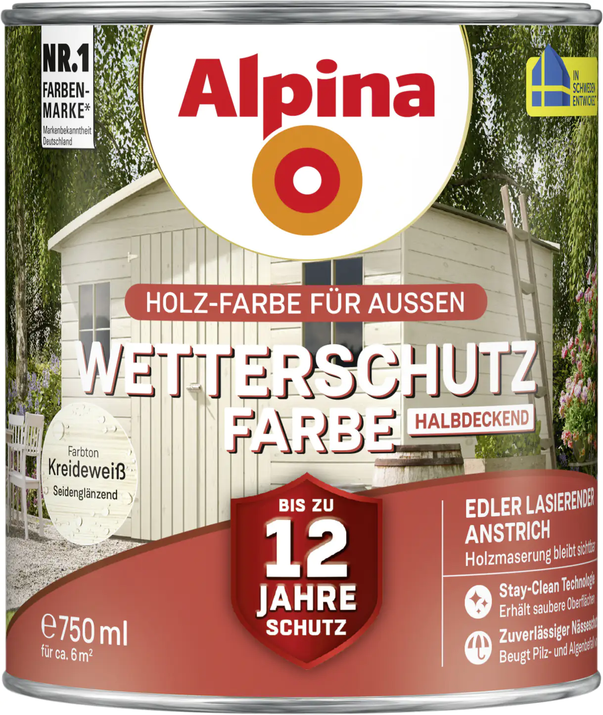 Alpina Wetterschutzfarbe halbdeckend 0,75 L kreideweiß