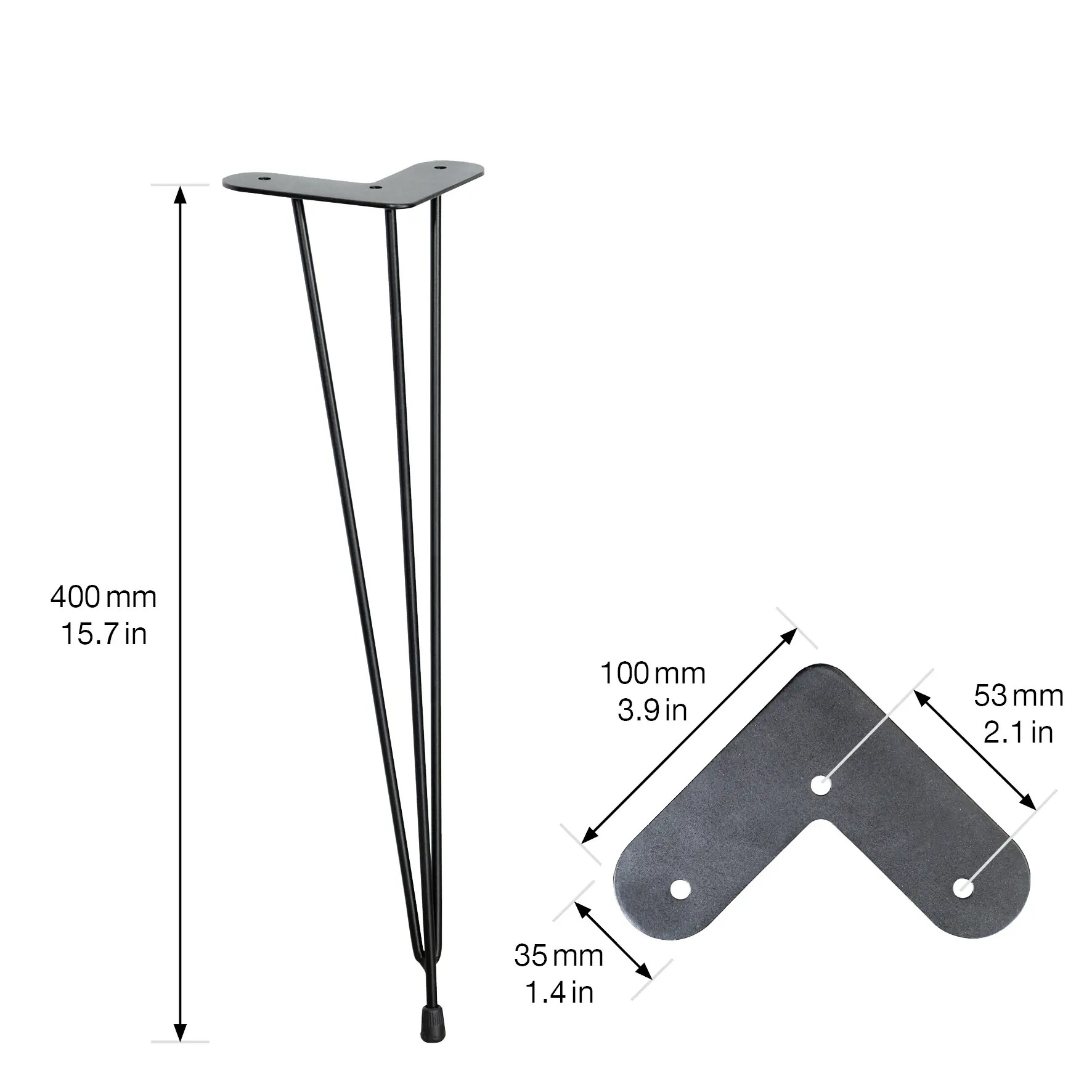 Wagner Möbelfuß Hairpin Stahl 40 x 12 cm schwarz matt - 1 Stück